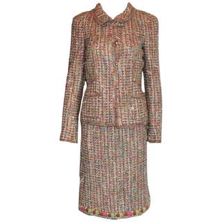 CHANEL Yellow Fantasy Tweed Jacket Blazer and Skirt Suit with 