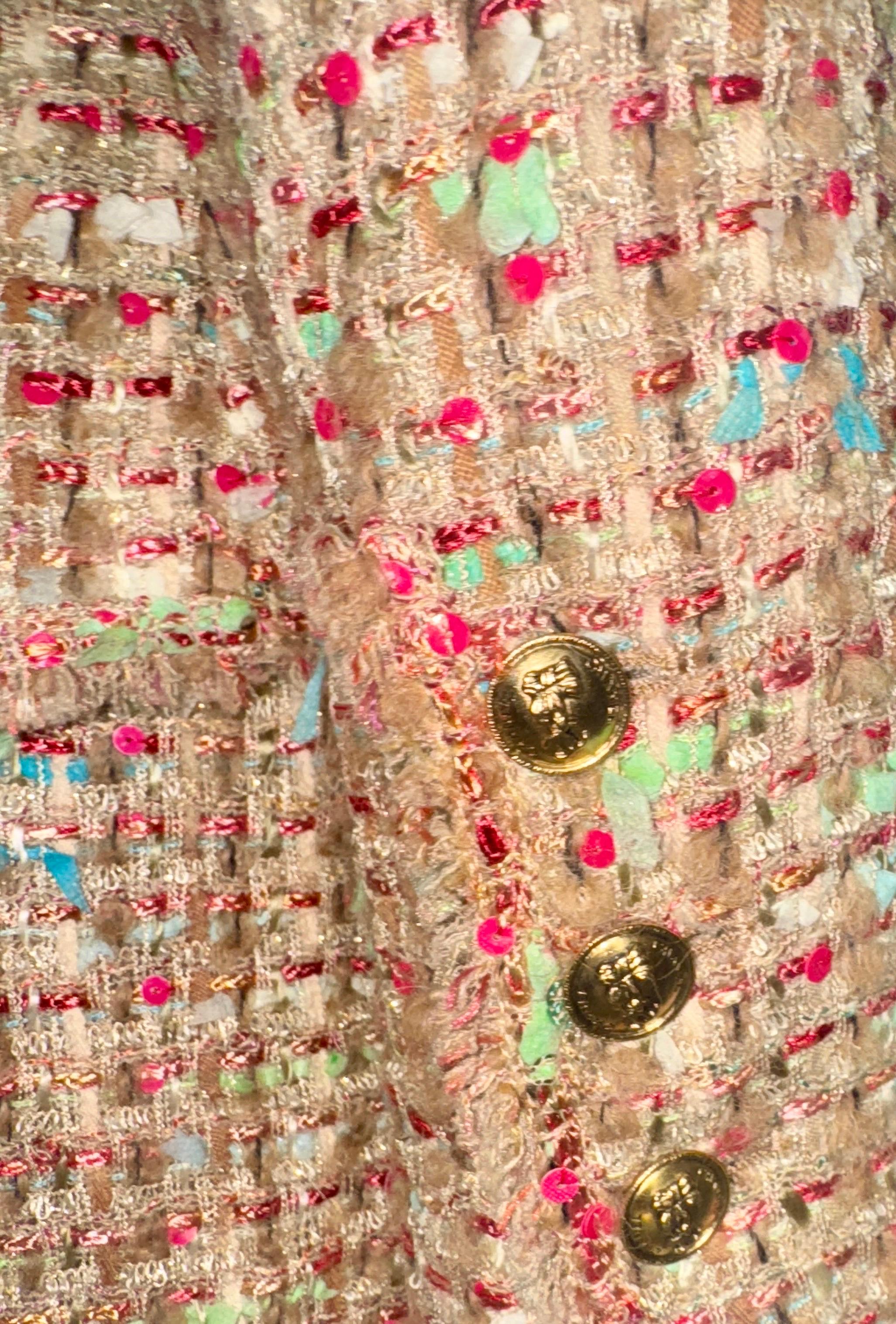 UNWORN Chanel Multicolor Lesage Fringed Fantasy Sequin Tweed Skirt Suit 36 8