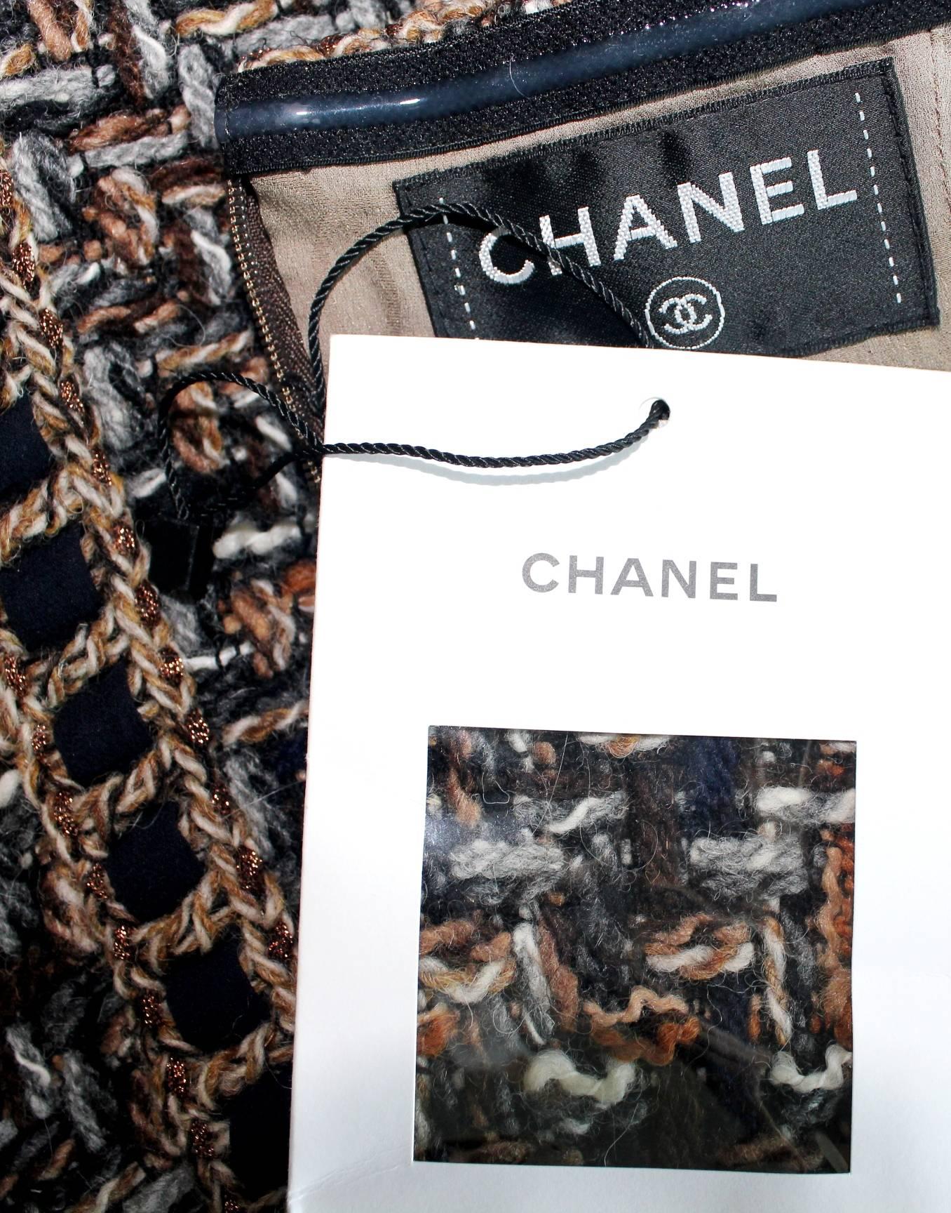Black NEW Chanel Metallic Fantasy Tweed Dress with Braid Details 40 For Sale