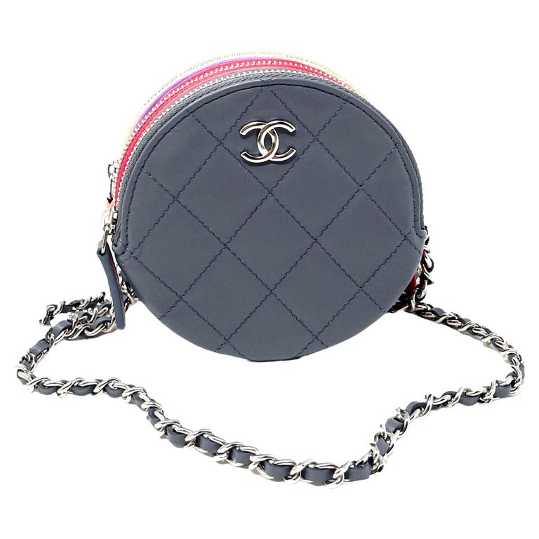 Chanel Round Quilted Caviar Leather Clutch Bag