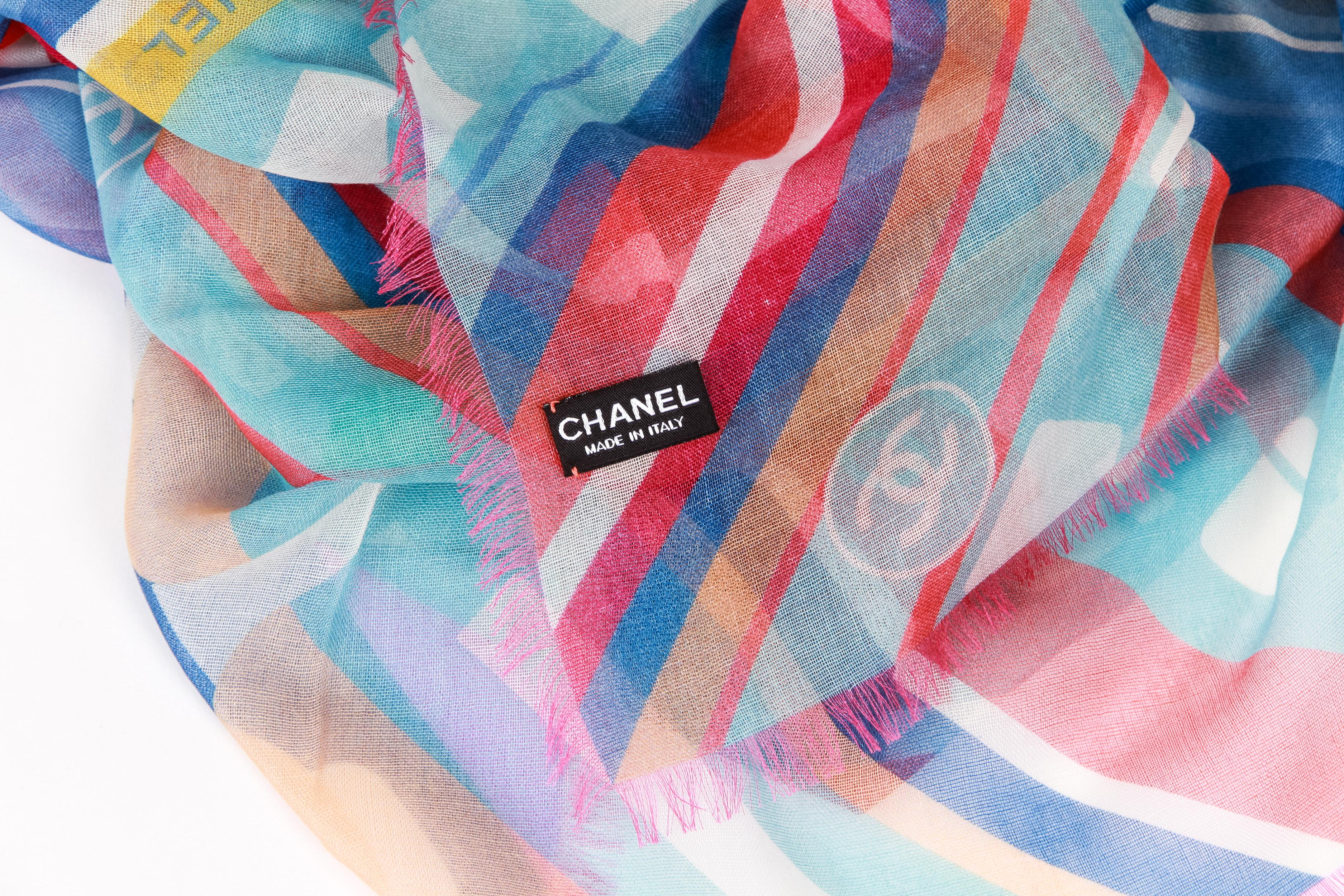 Gray New Chanel Multicolor Stripe Cashmere Scarf 52