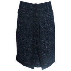 NEW Chanel Navy 
Black Pleated Tweed Skirt