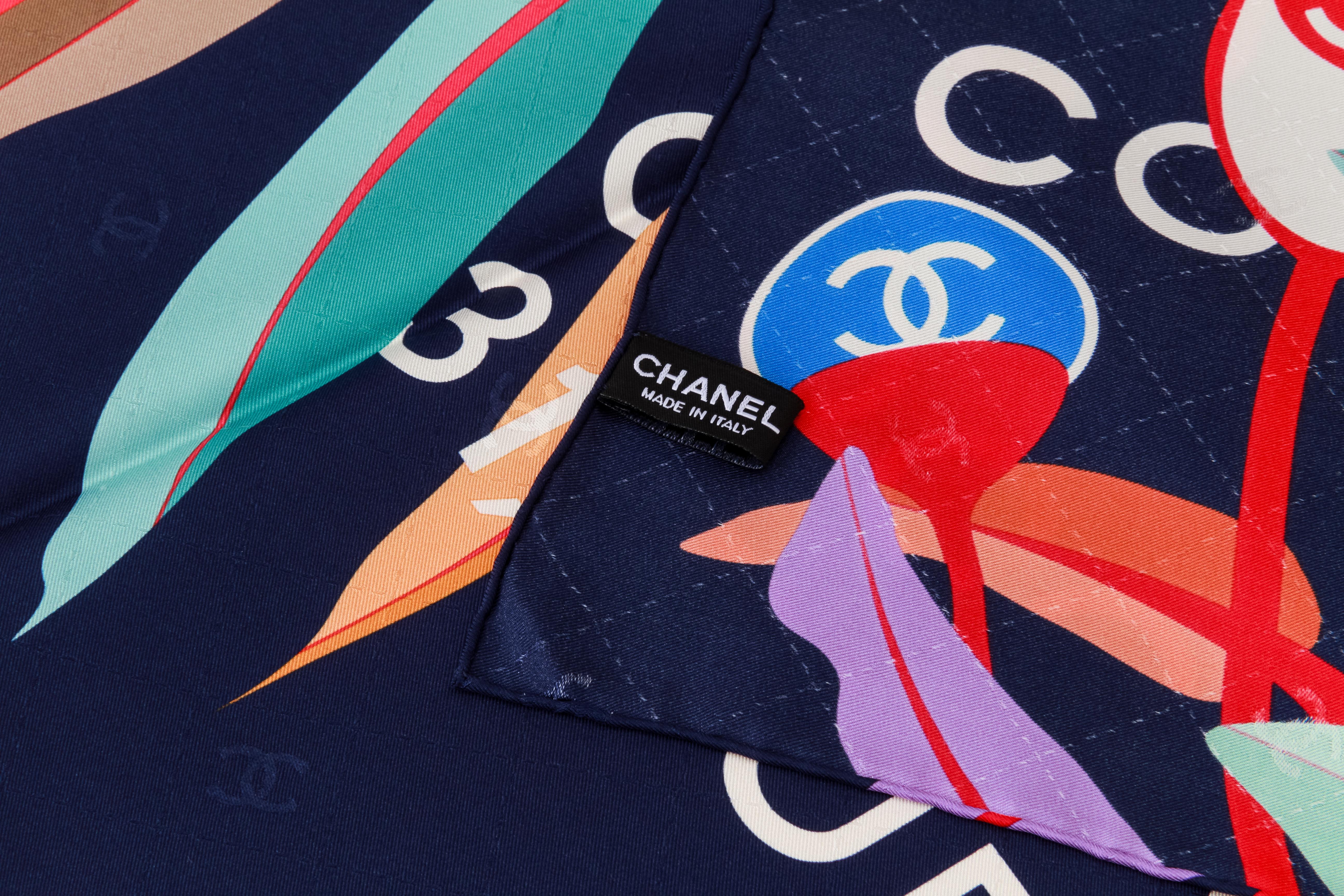New Chanel graphic navy blue and multicolor leaves silk scarf
35
