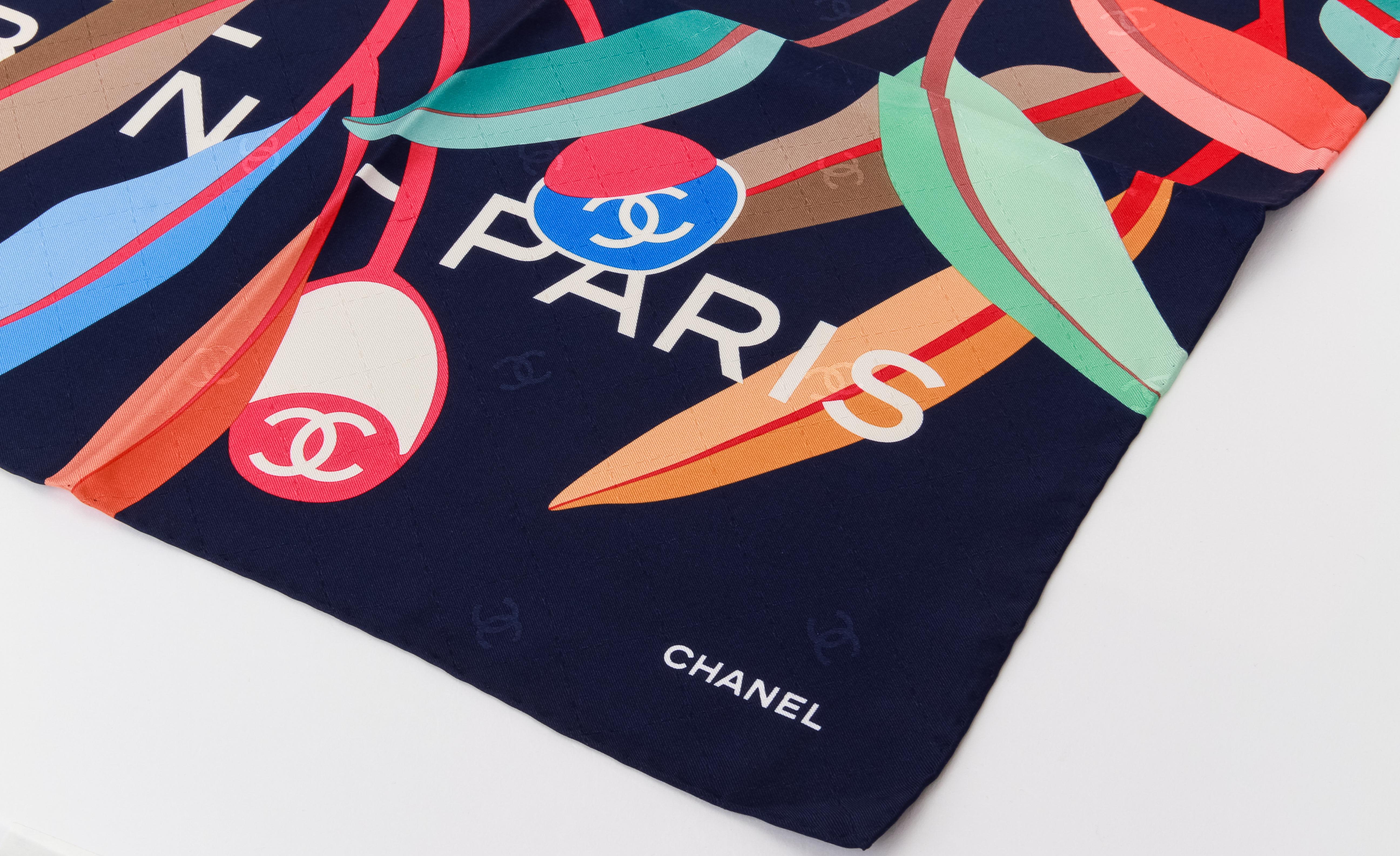 Women's New Chanel Navy Blue Multicolor Scarf