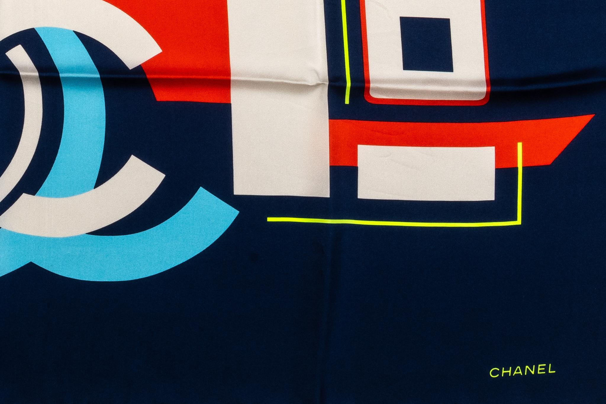 New Chanel Navy Letters Silk Scarf In New Condition In West Hollywood, CA