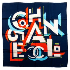 New Chanel Navy Letters Silk Scarf