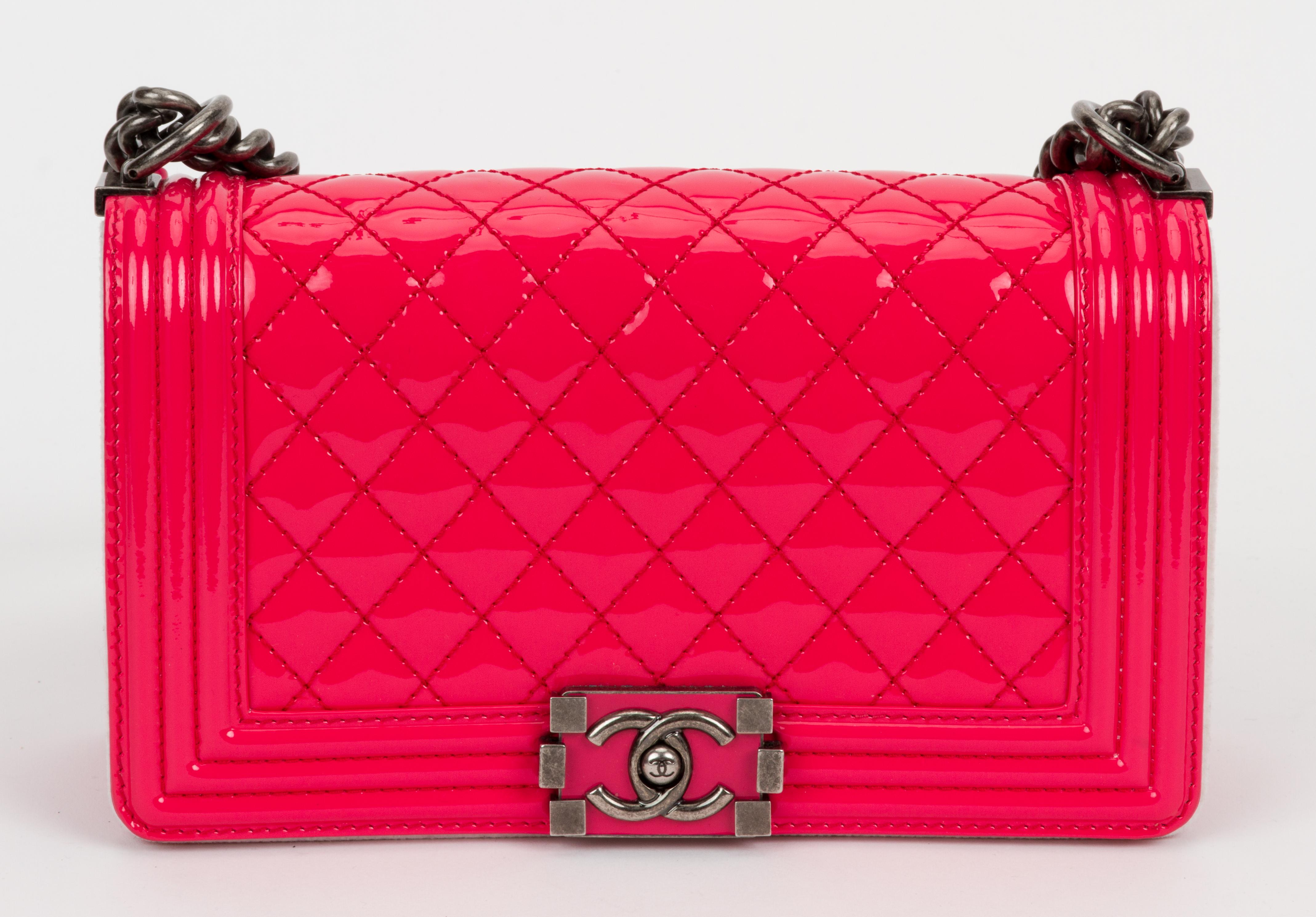 Women's New Chanel New Patent Hot Pink Medium Boybag