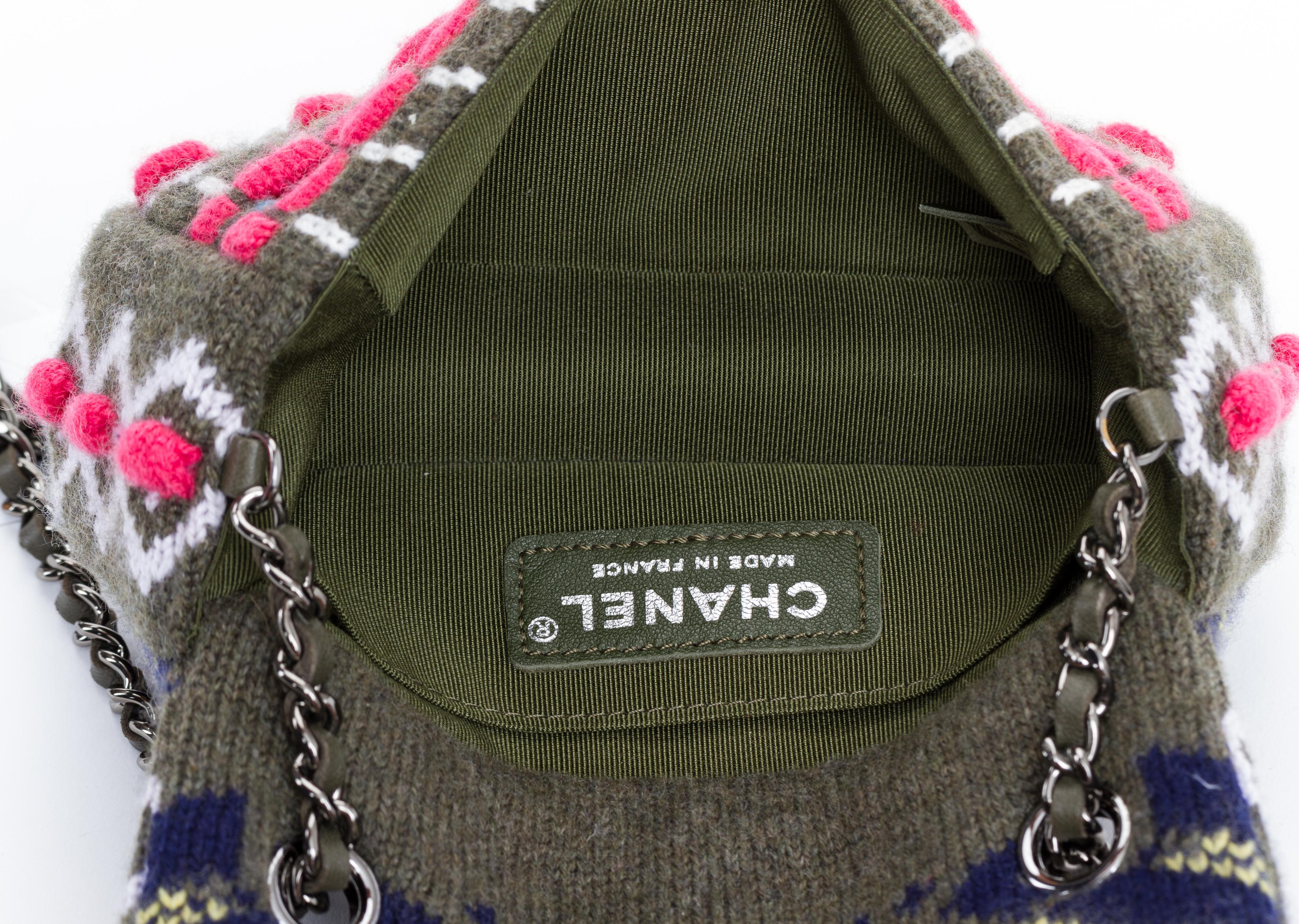 Gray New Chanel Olive Mini Aspen Wool Knit Crossbody Bag