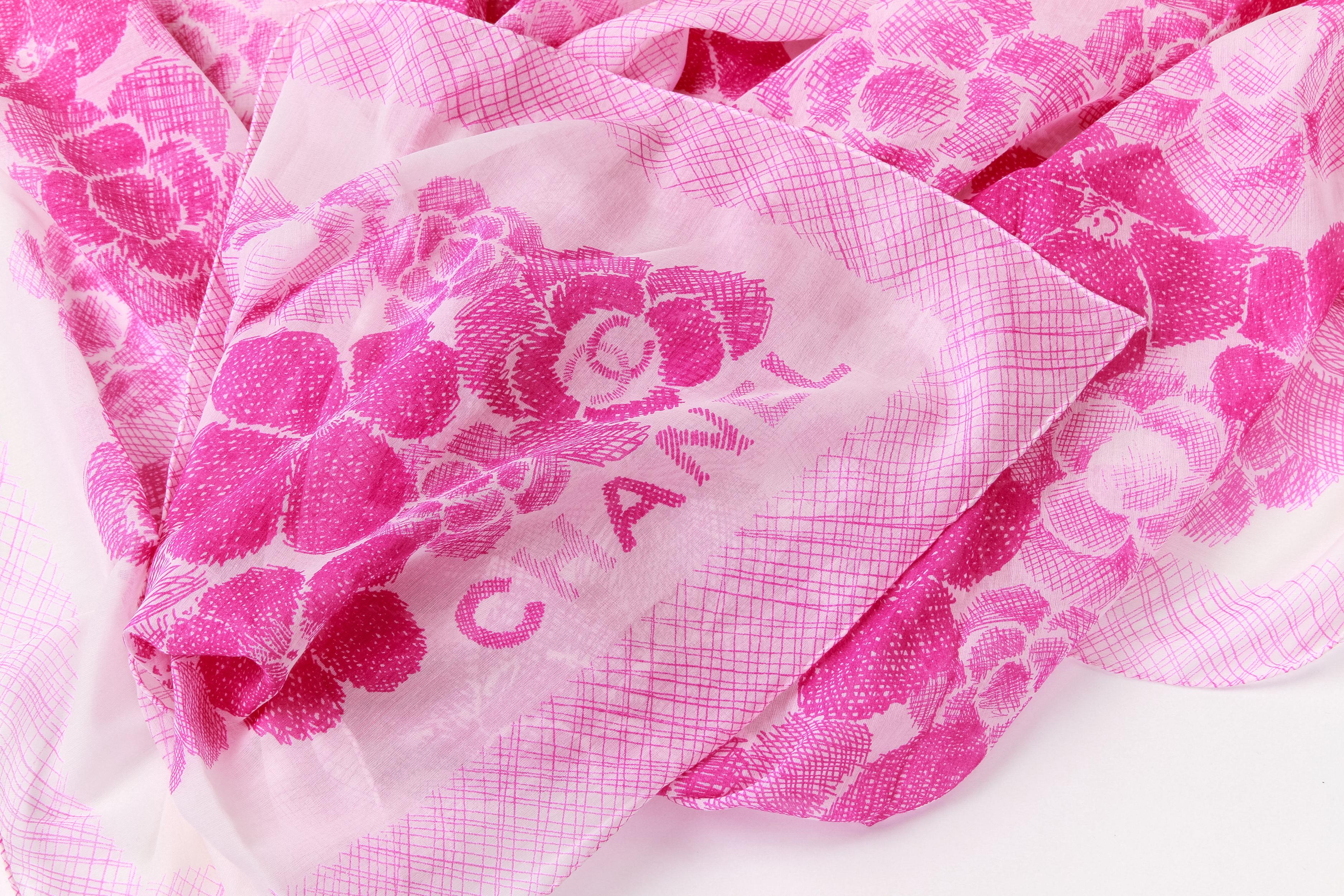 Pink New Chanel Oversize Camellia  Silk Cotton Shawl Scarf