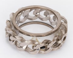 New Chanel Oversize Silver Chain Link Lucite Bangle Bracelet with Box