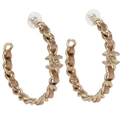 New Chanel Pierced Gold Hoop Earrings with Box