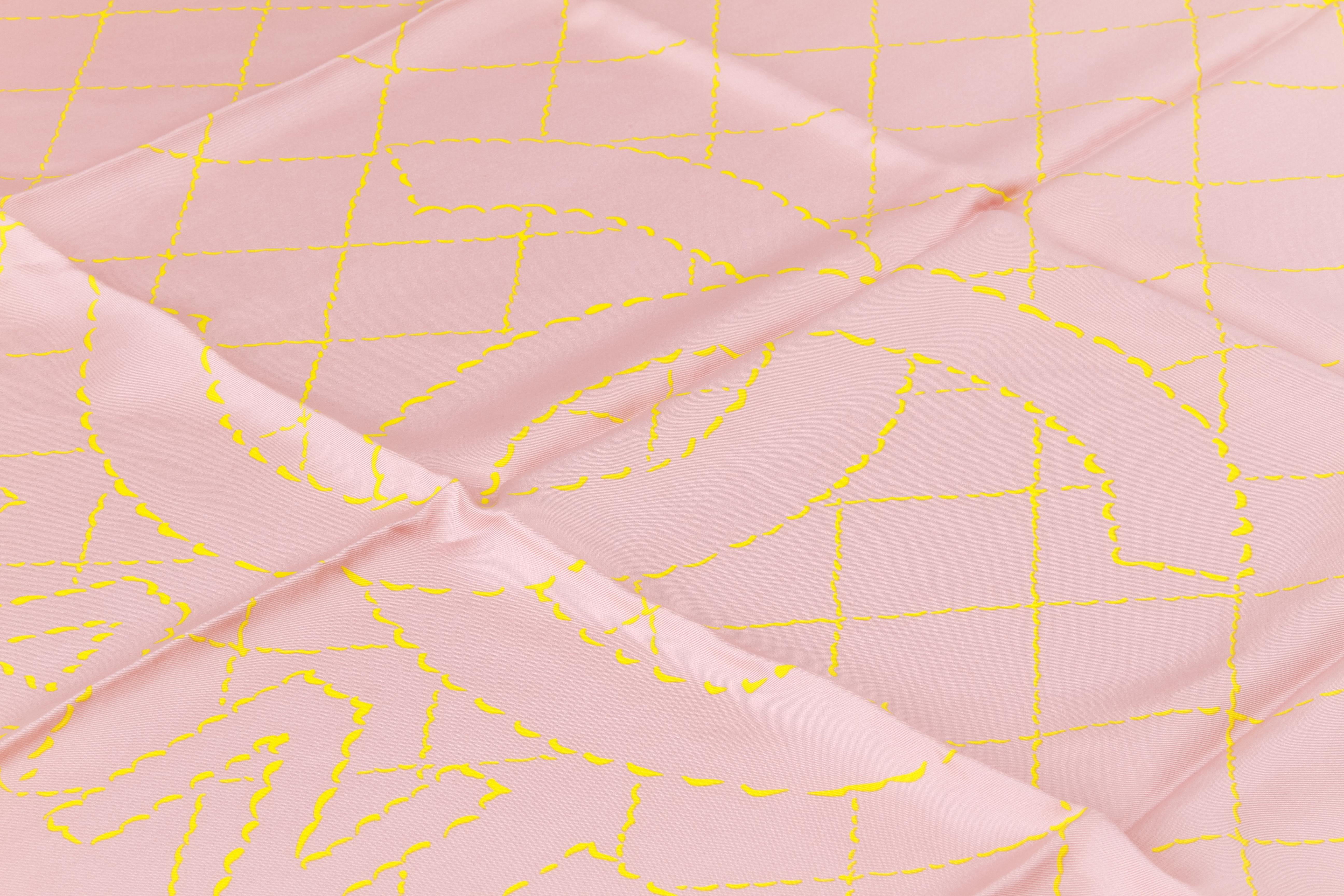 Chanel new pink and yellow quilted logo scarf , 100% silk, 35