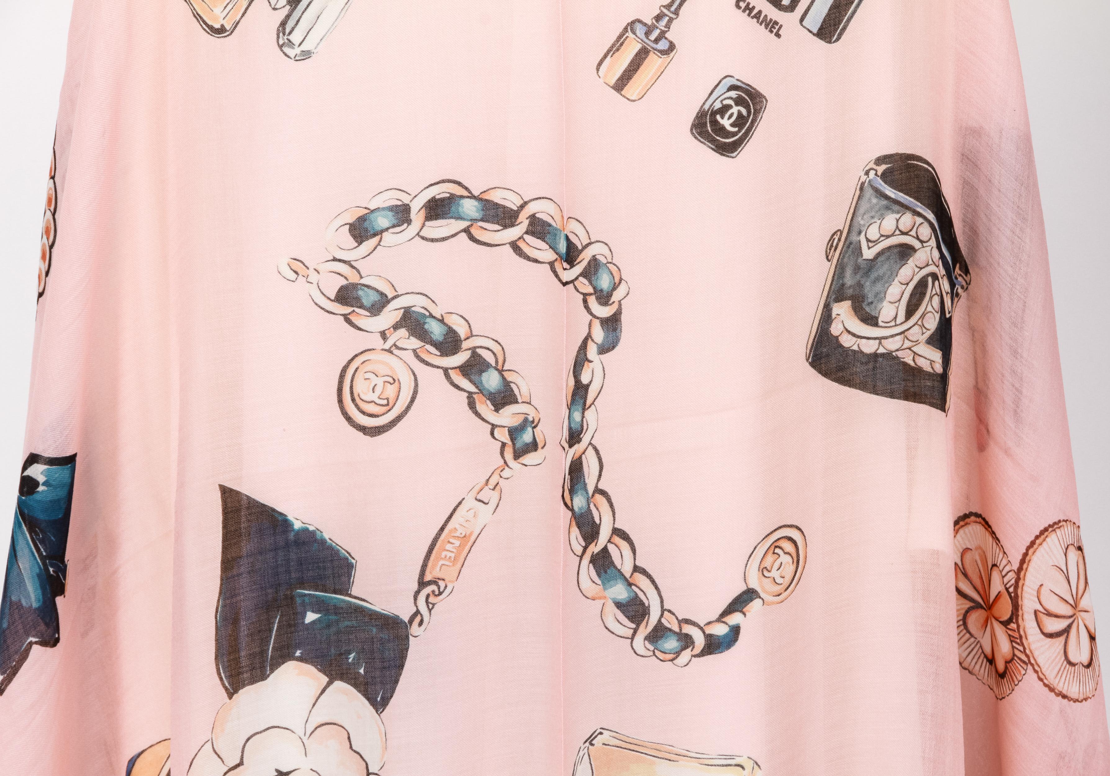 Chanel pink cashmere gripoix XL shawl, icons,  74
