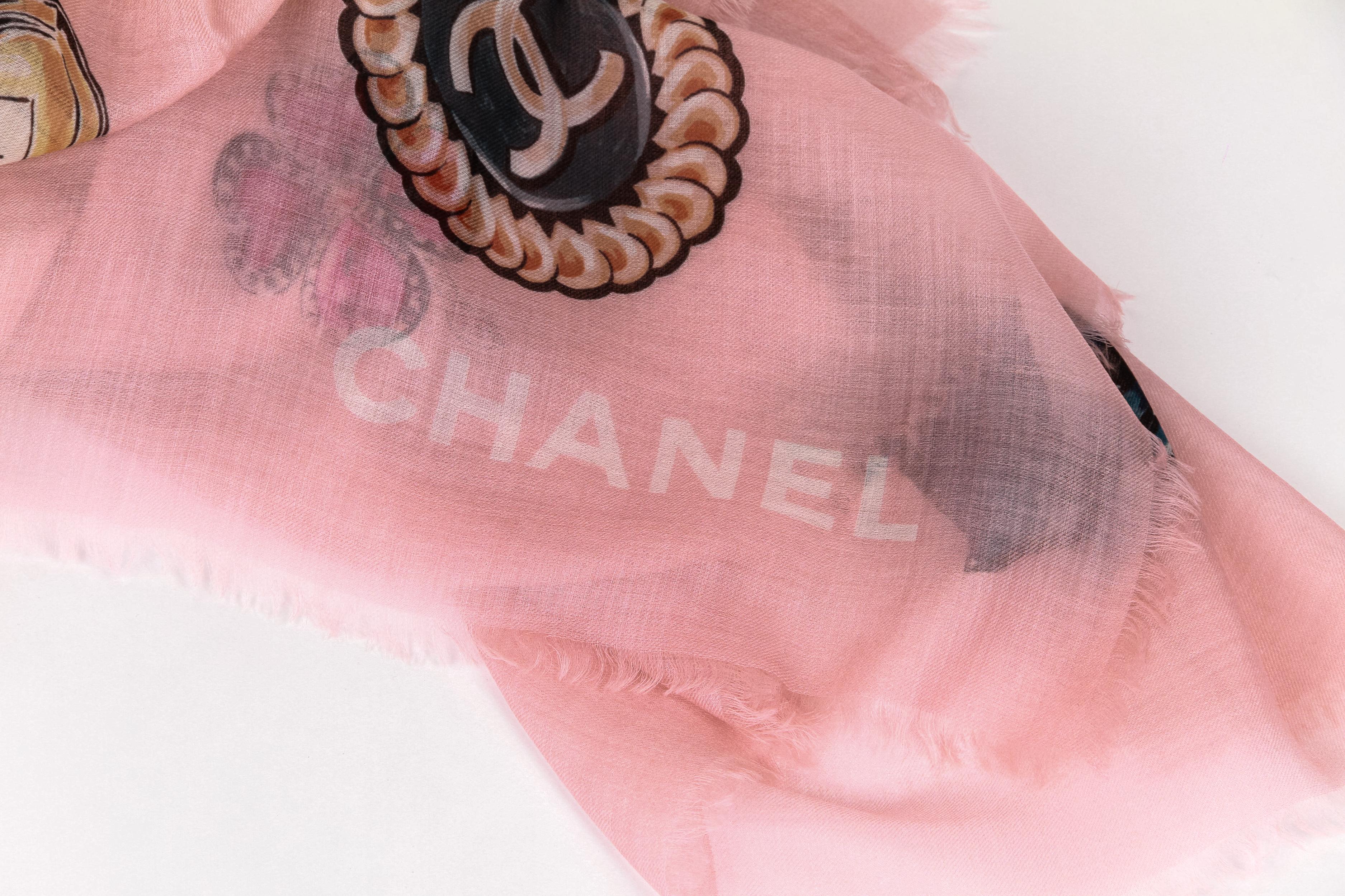 Beige New Chanel Pink Cashmere Icons XL Shawl 74