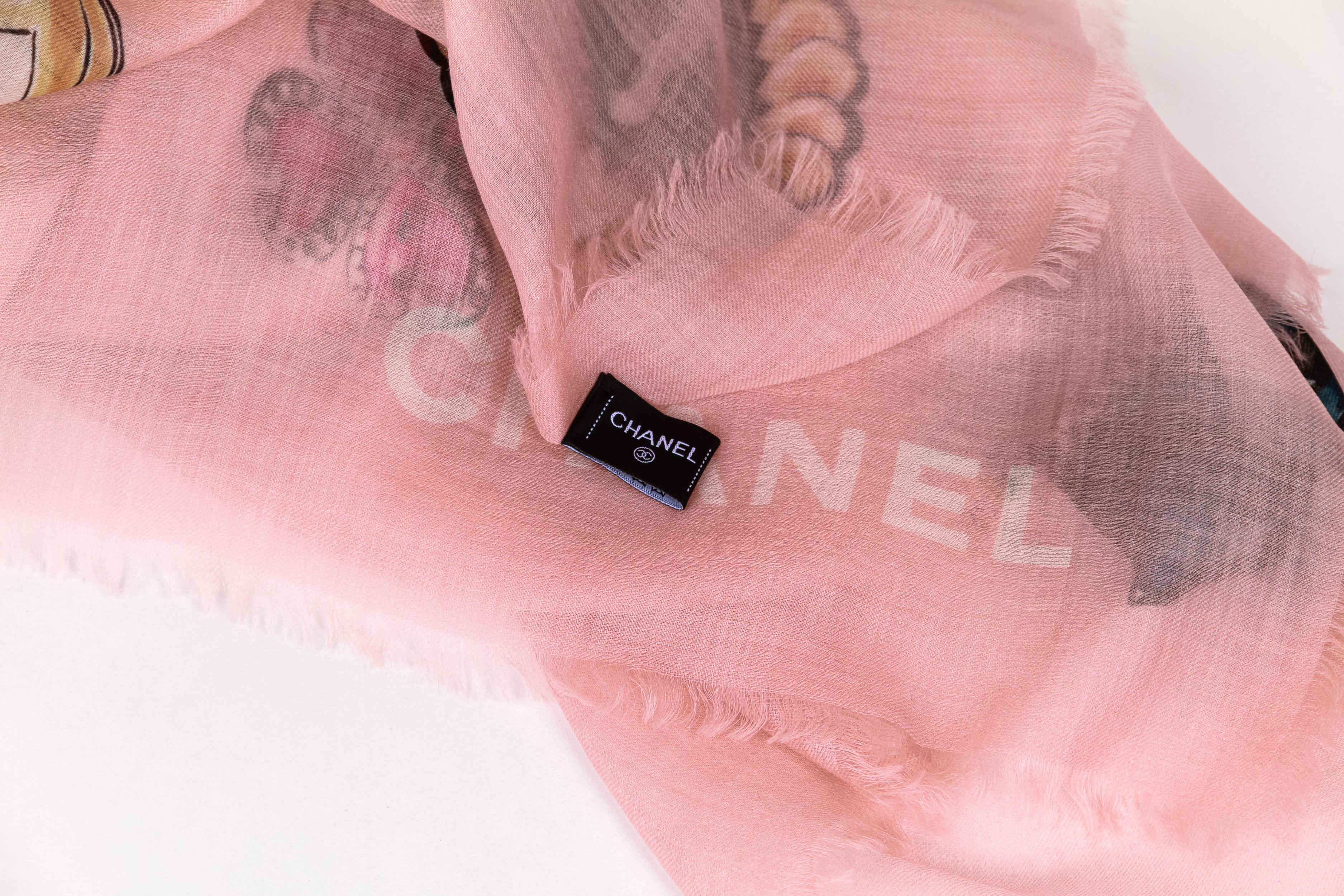 New Chanel Pink Cashmere Icons XL Shawl 74