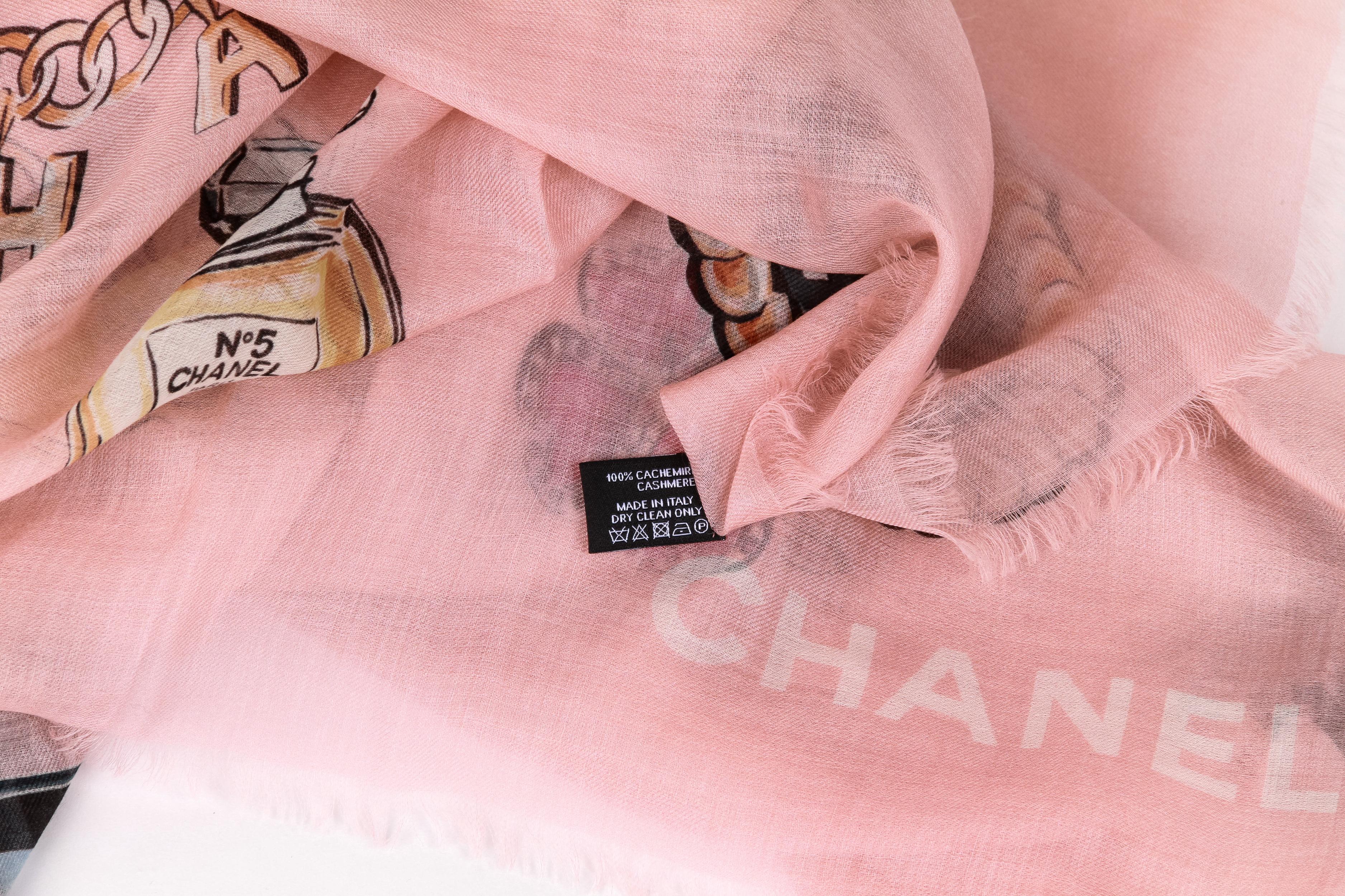 Women's New Chanel Pink Cashmere Icons XL Shawl 74