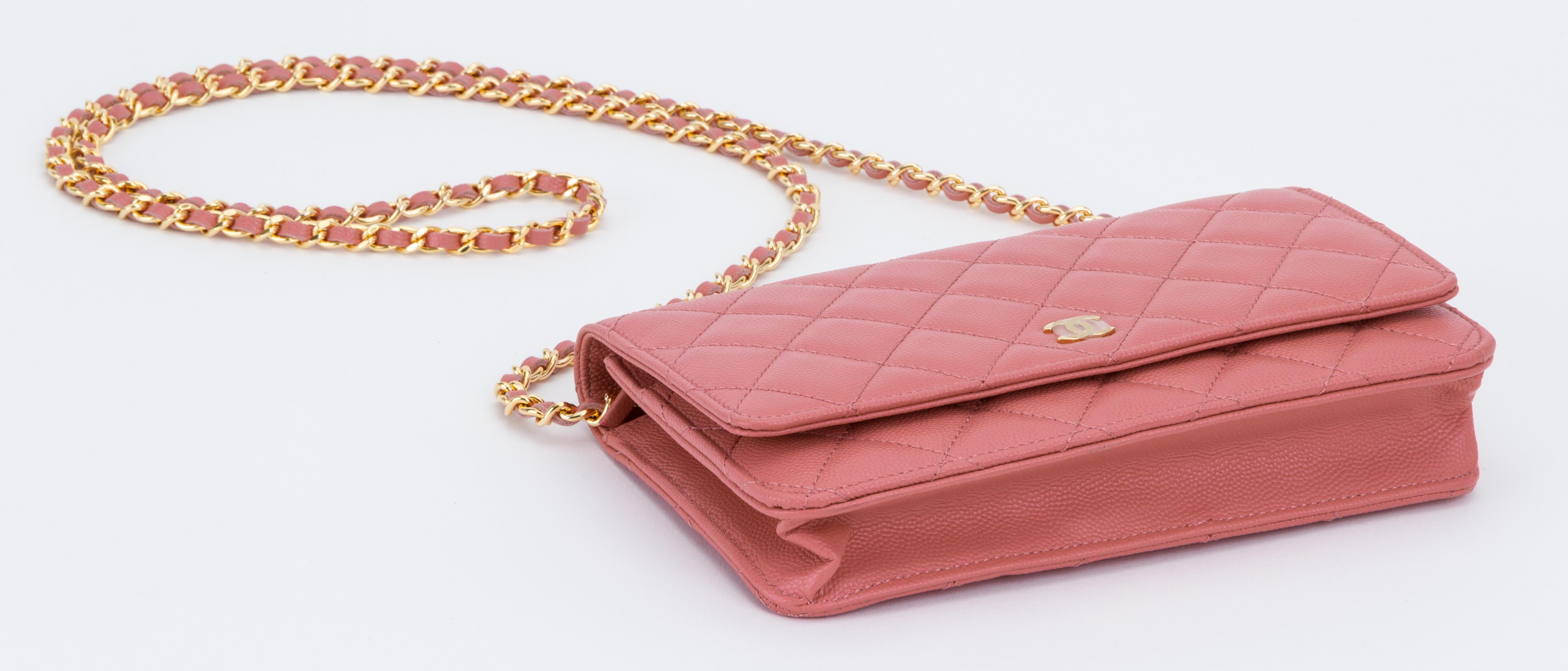 Women's New Chanel PInk Caviar Wallet On A Chain Bag