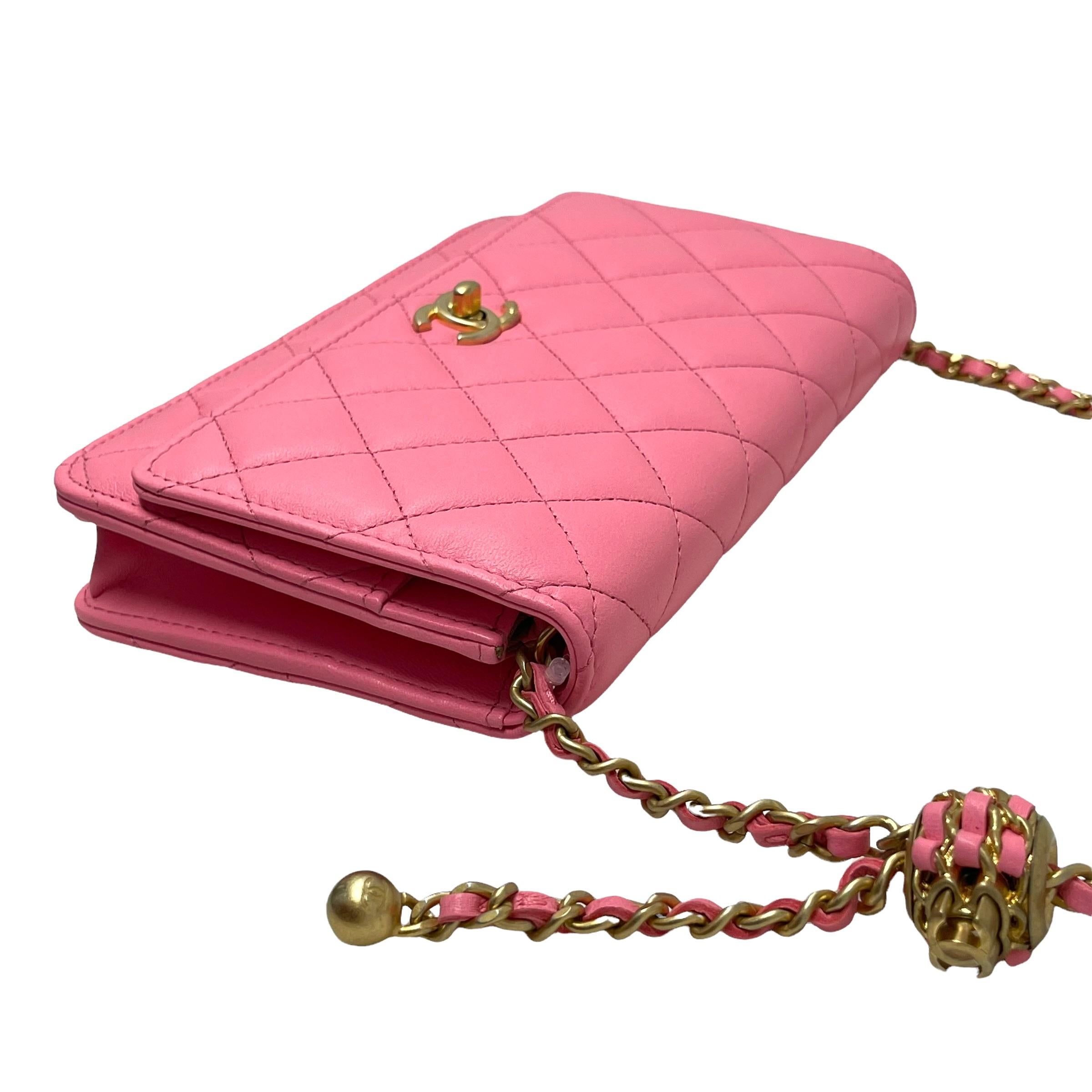 NEW Chanel Pink Classic Quilted Lambskin Leather Wallet on a Chain Crossbody Bag For Sale 4