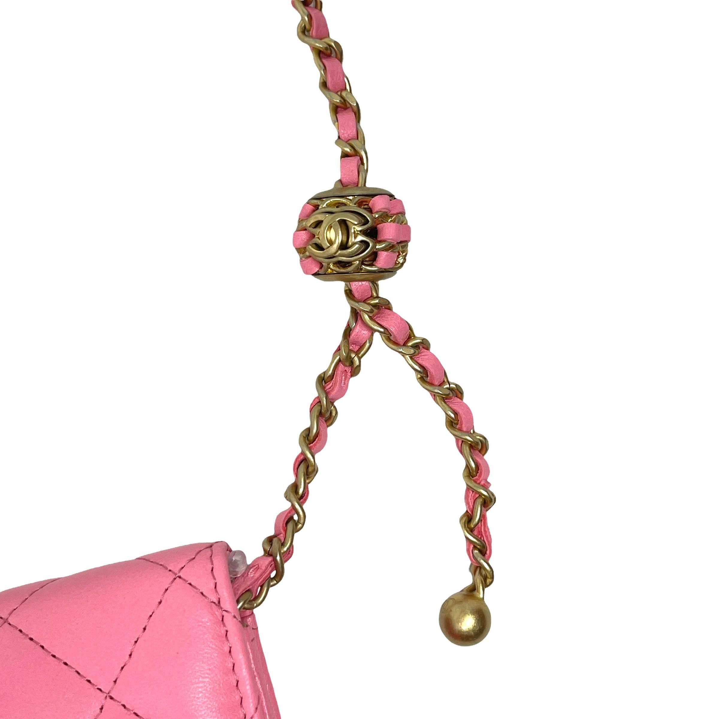NEW Chanel Pink Classic Quilted Lambskin Leather Wallet on a Chain Crossbody Bag For Sale 8