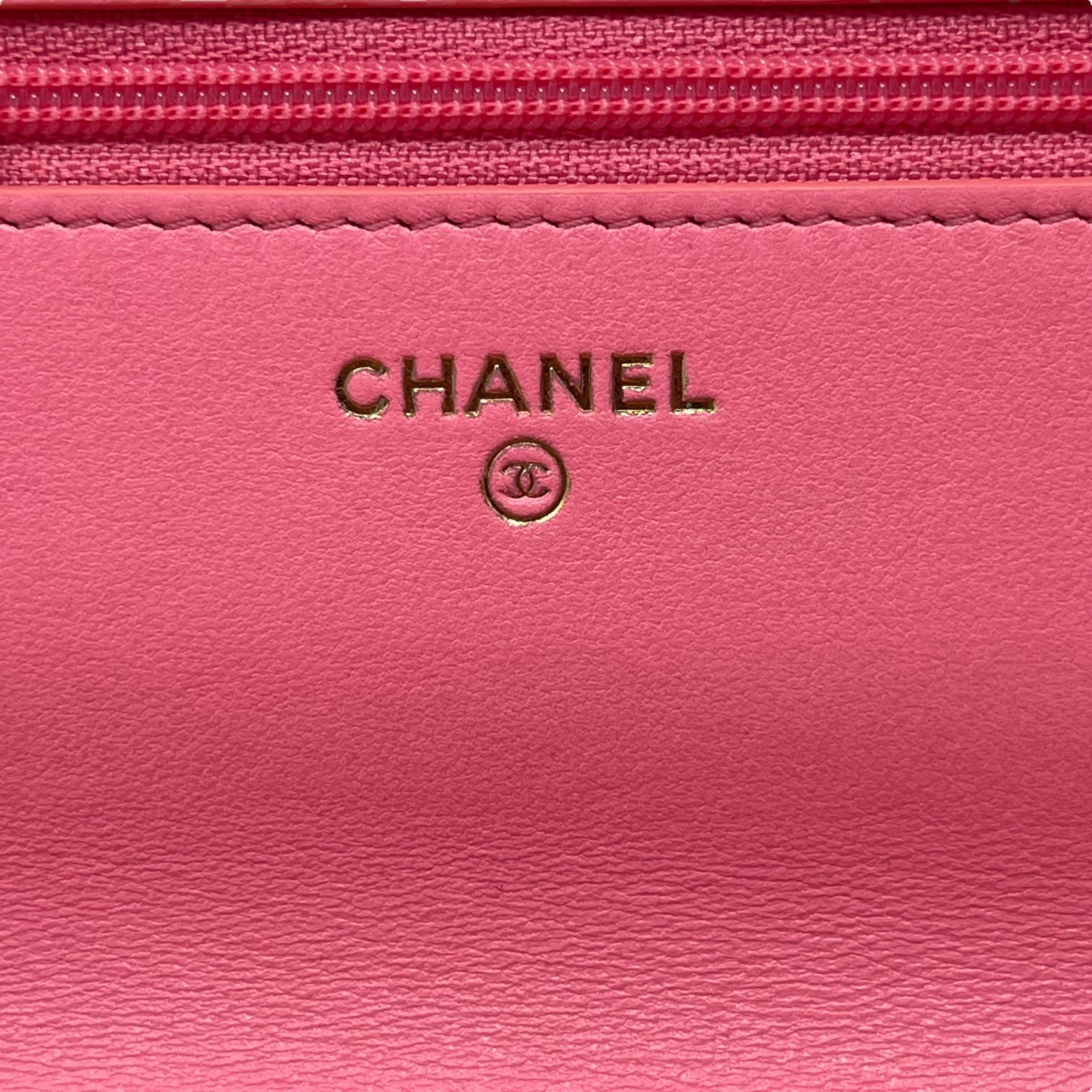 NEW Chanel Pink Classic Quilted Lambskin Leather Wallet on a Chain Crossbody Bag For Sale 9