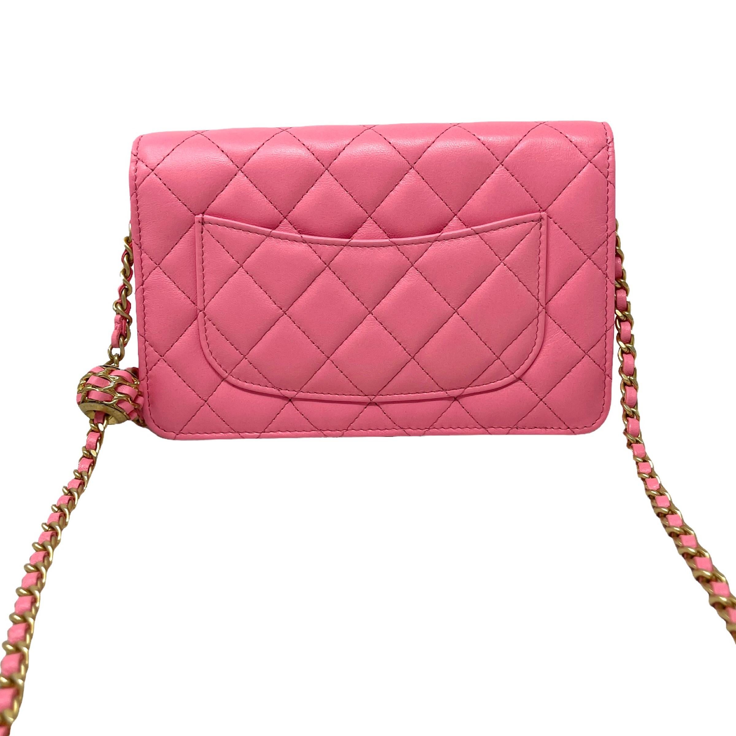 NEW Chanel Pink Classic Quilted Lambskin Leather Wallet on a Chain ...