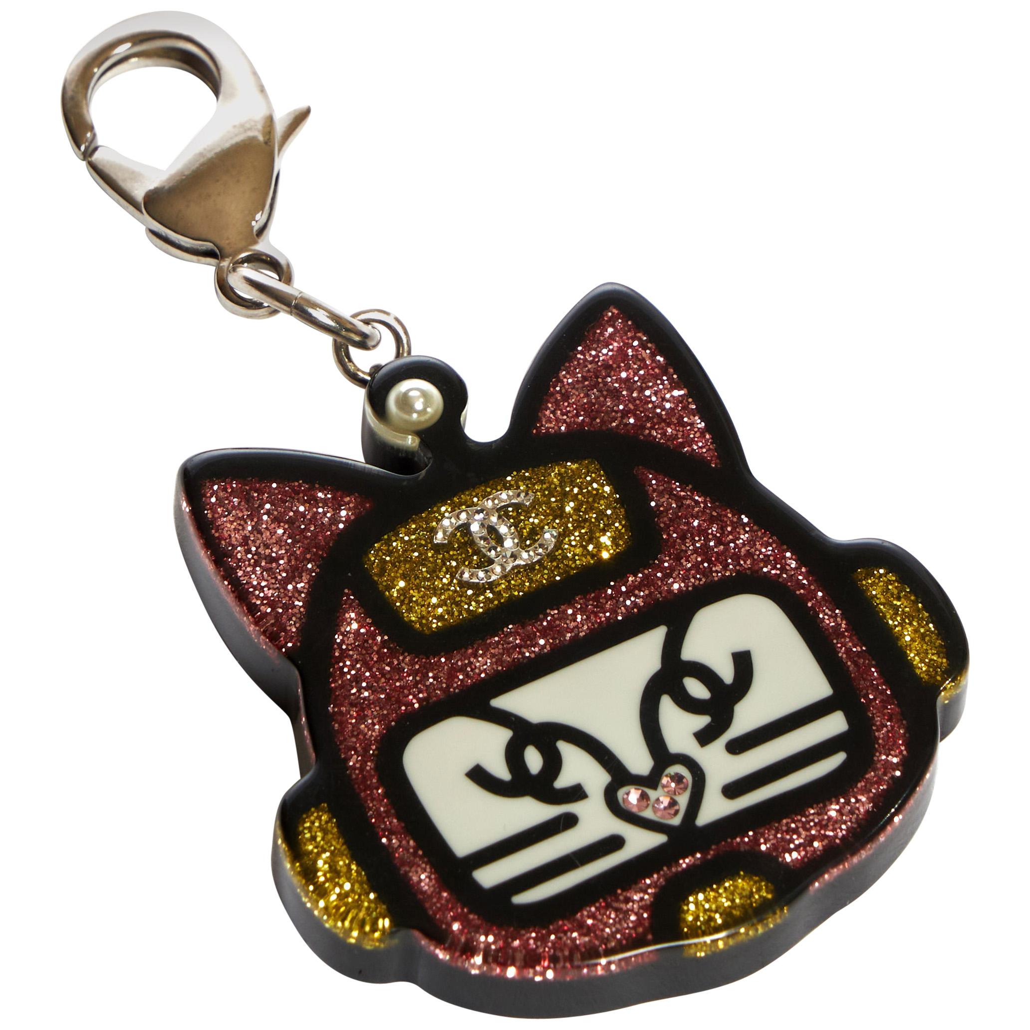 New Chanel Pink Lucite Cat Face Keychain at 1stDibs