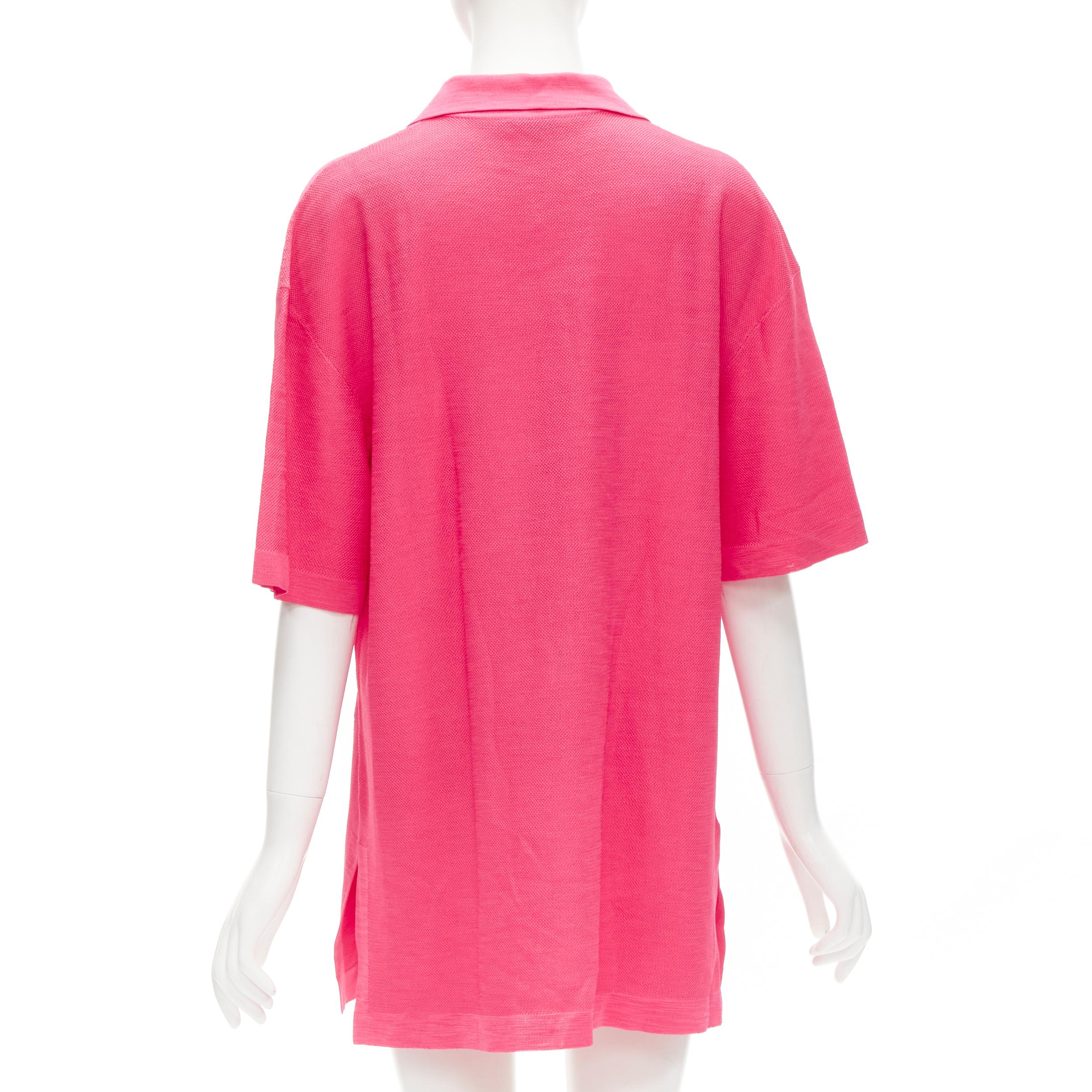 new CHANEL pink viscose knit gold CC button embroidery anglais polo dress FR38 M In New Condition For Sale In Hong Kong, NT