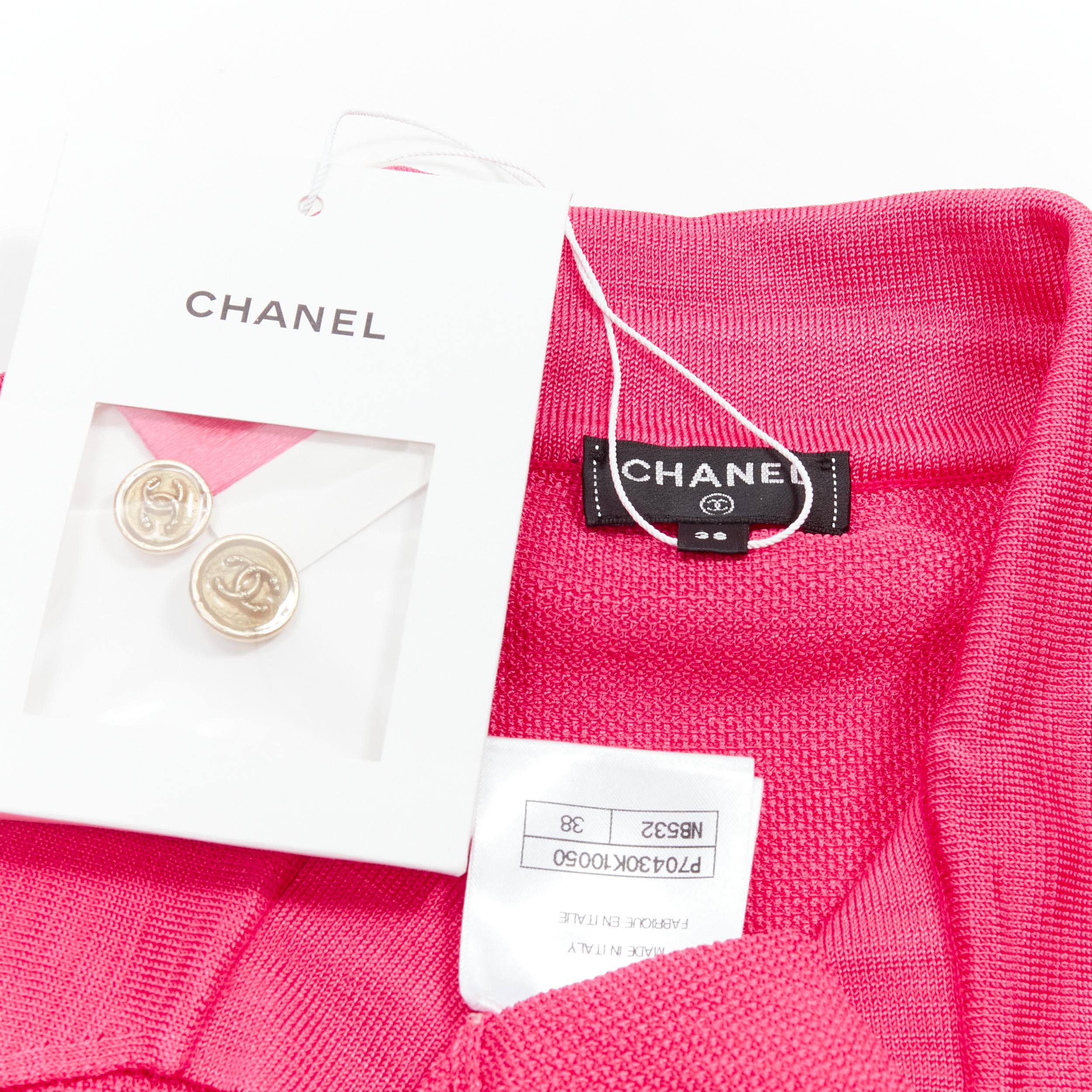new CHANEL pink viscose knit gold CC button embroidery anglais polo dress FR38 M For Sale 3