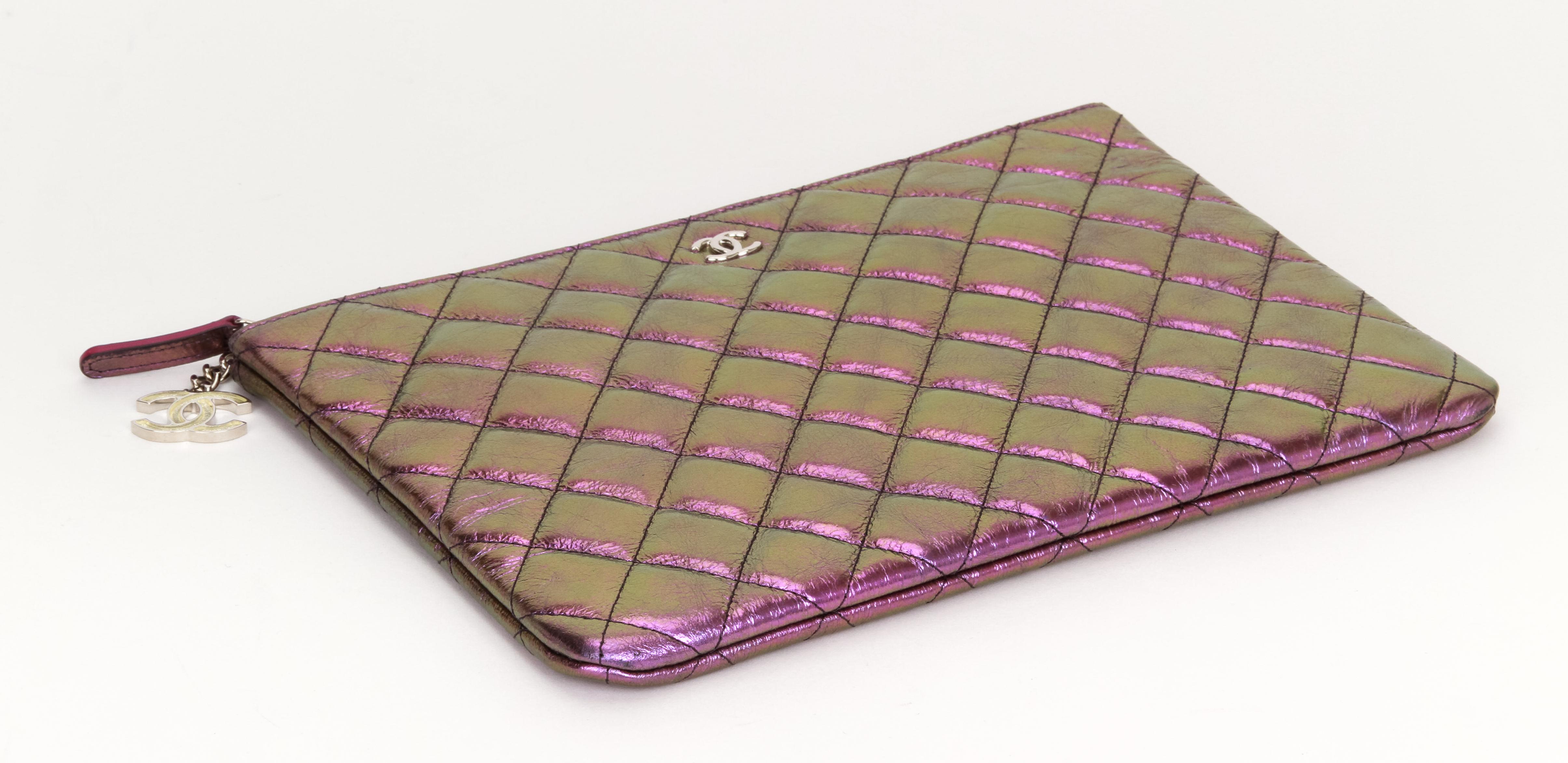 purple clutch metallic bag