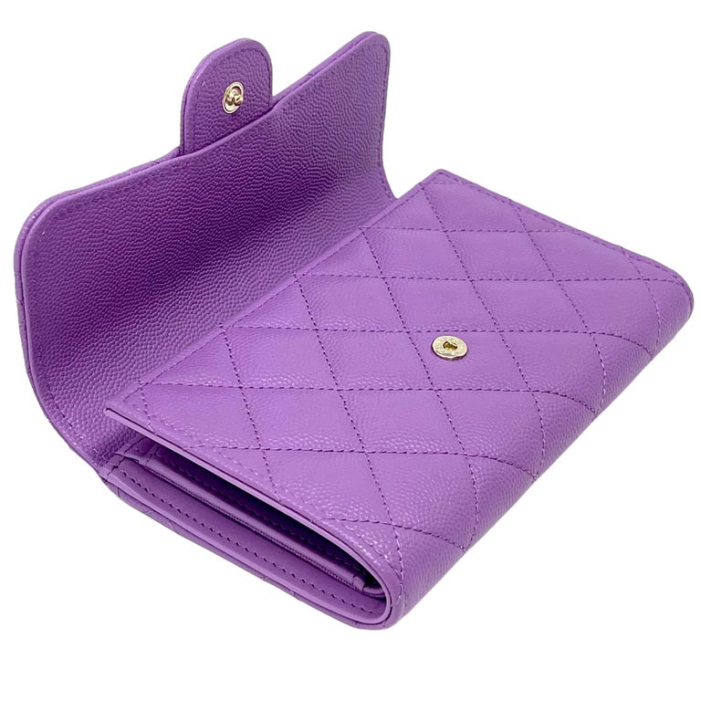NEW Chanel Purple Quilted Leather Long Wallet Clutch Bag For Sale at