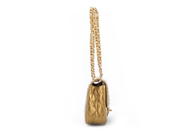 New Chanel Rare Gold Embossed Single Flap Bag at 1stDibs
