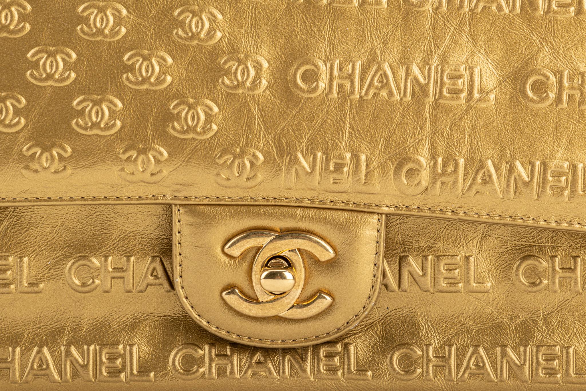 New Chanel Rare Gold Embossed Single Flap Bag In New Condition In West Hollywood, CA