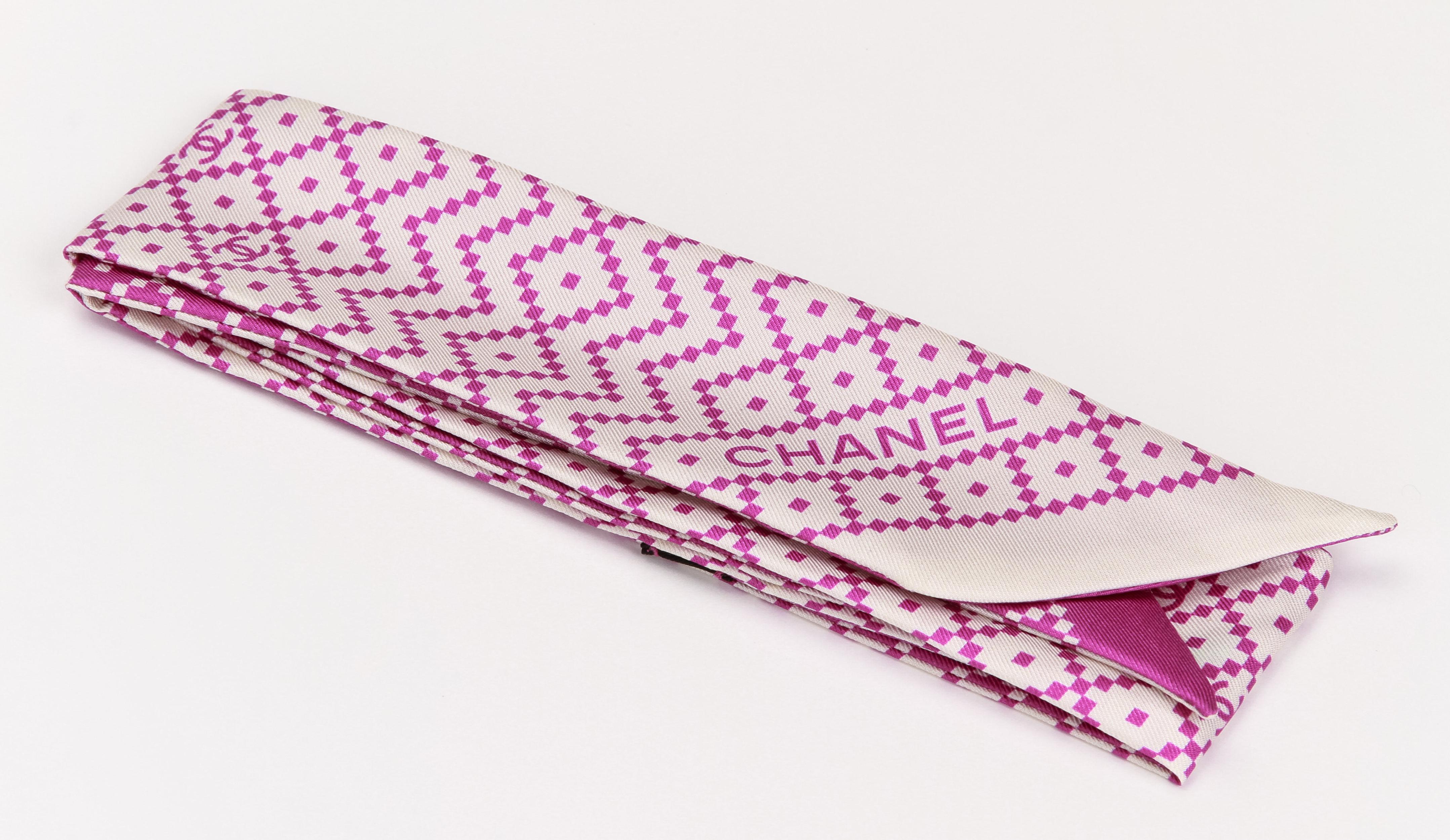 Purple New Chanel Raspberry White Logo Scarf For Sale