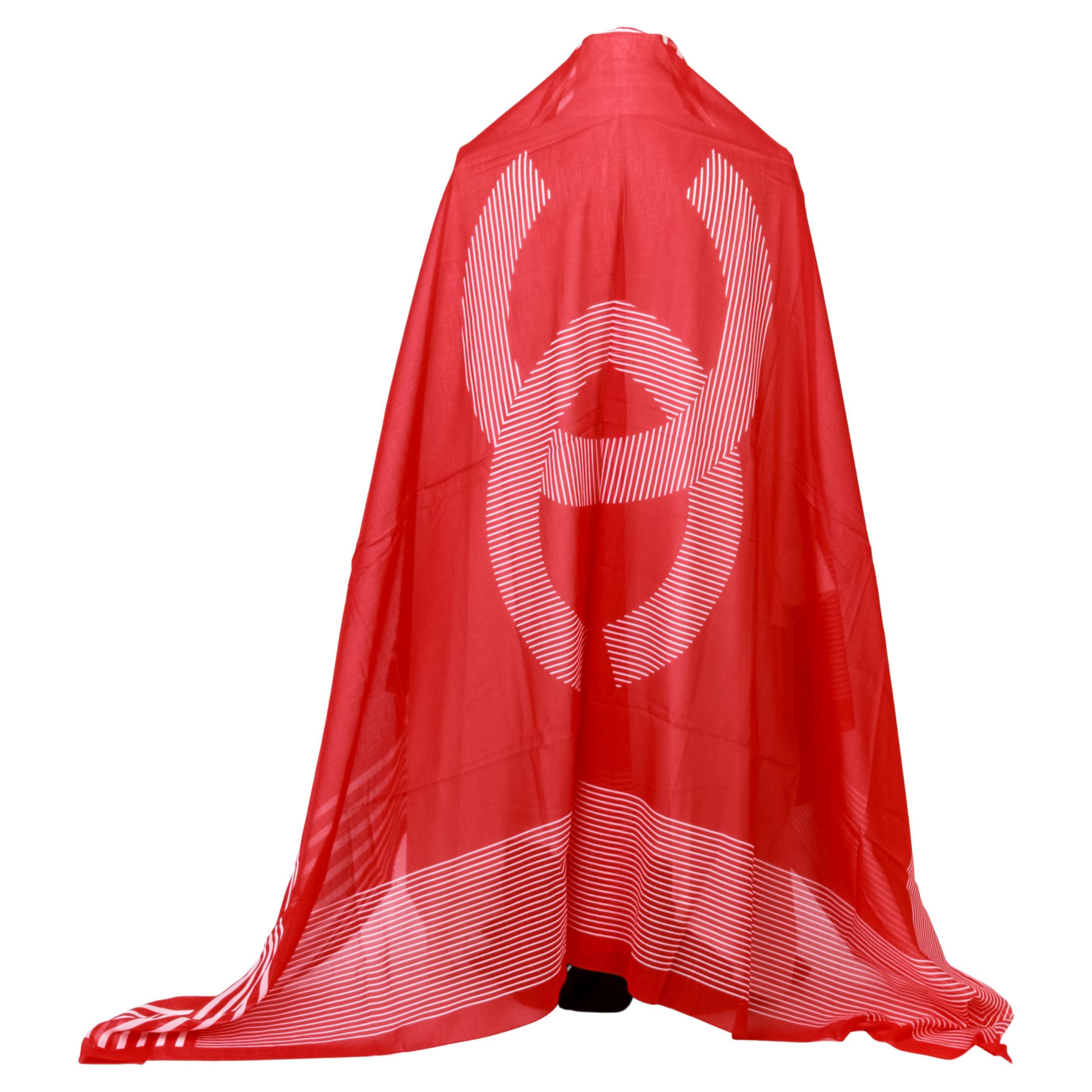 New Chanel Red and White Striped Logo CC Shawl Sarong 78" For Sale