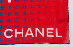 New Chanel Red & Blue Cotton Small Scarf