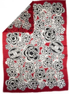 New Chanel Red Camellia Cashmere Shawl