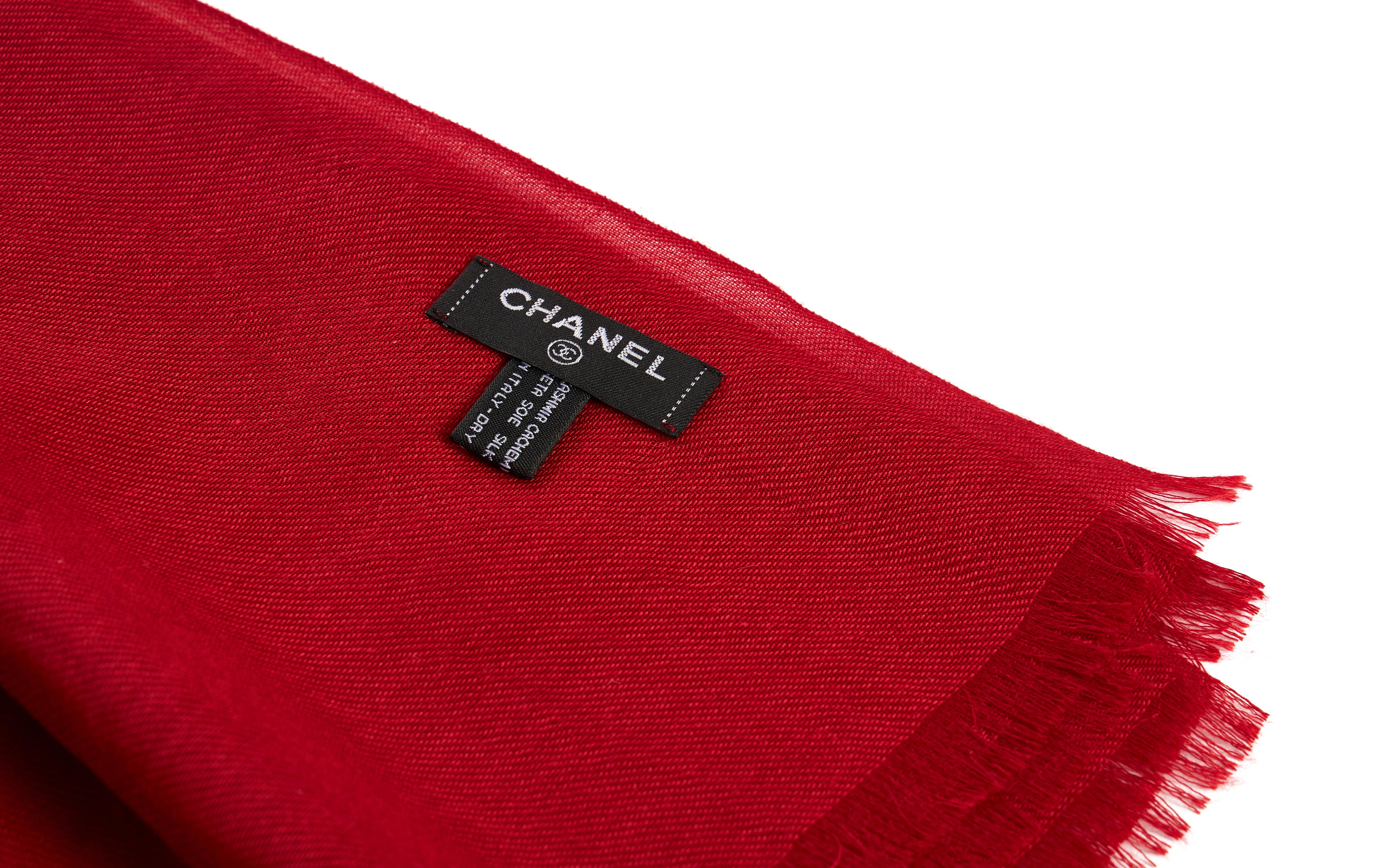 New Chanel Red Cashmere Silk Shawl In New Condition In West Hollywood, CA