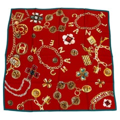 Vintage New Chanel Red Iconic Jewerly Silk Scarf