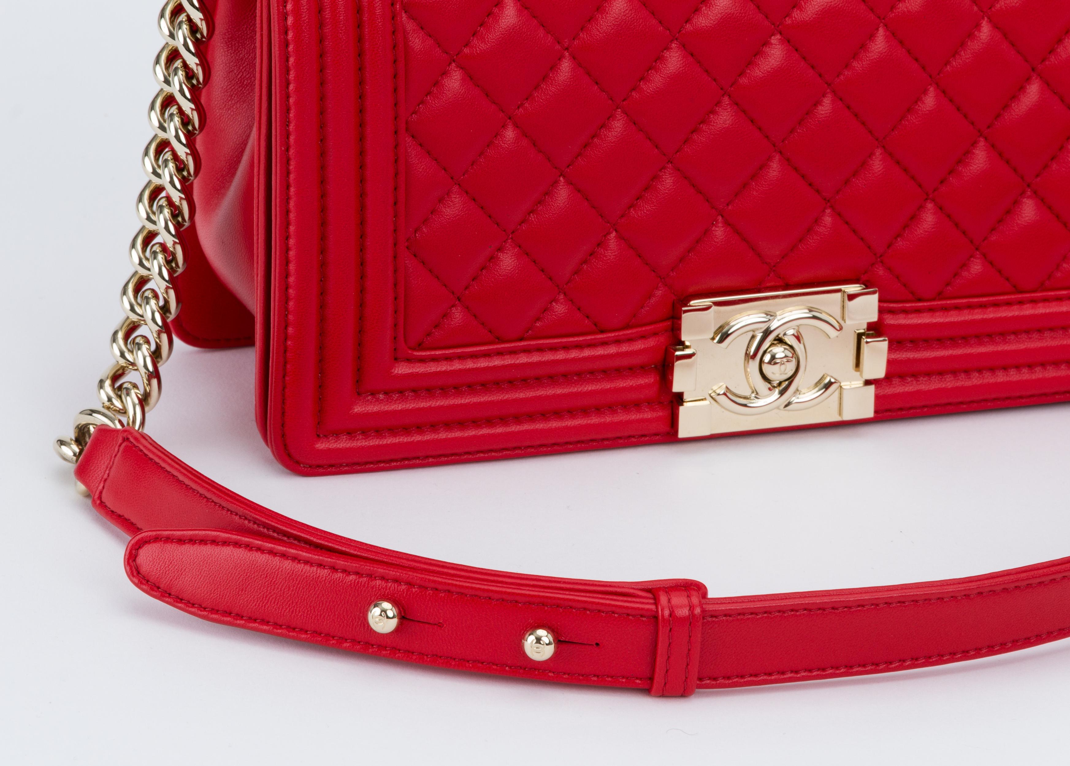 NEW Chanel Red Lambskin Gold Medium Boy Bag 1