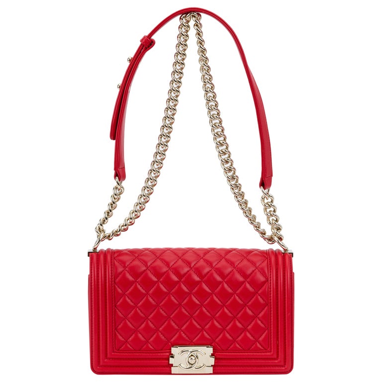 NEW Chanel Red Lambskin Gold Medium Boy Bag at 1stDibs red chanel boy