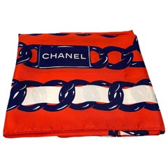 New Chanel Red Silk Scarf 90 x 90 cm