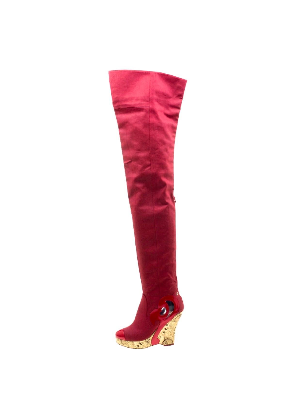 Unique Chanel Thigh High Boots
Collector's Item 
Sold Out Immediately

A Chanel classic signature piece that will last you for years
Made of soft red fabric that fits your legs like a second skin
Thigh-high boots - match it with a leggings, hot