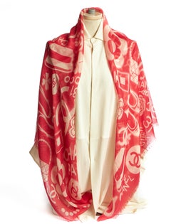 New Chanel Red White Cashmere Shawl