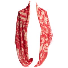 New Chanel Red White Cashmere Shawl