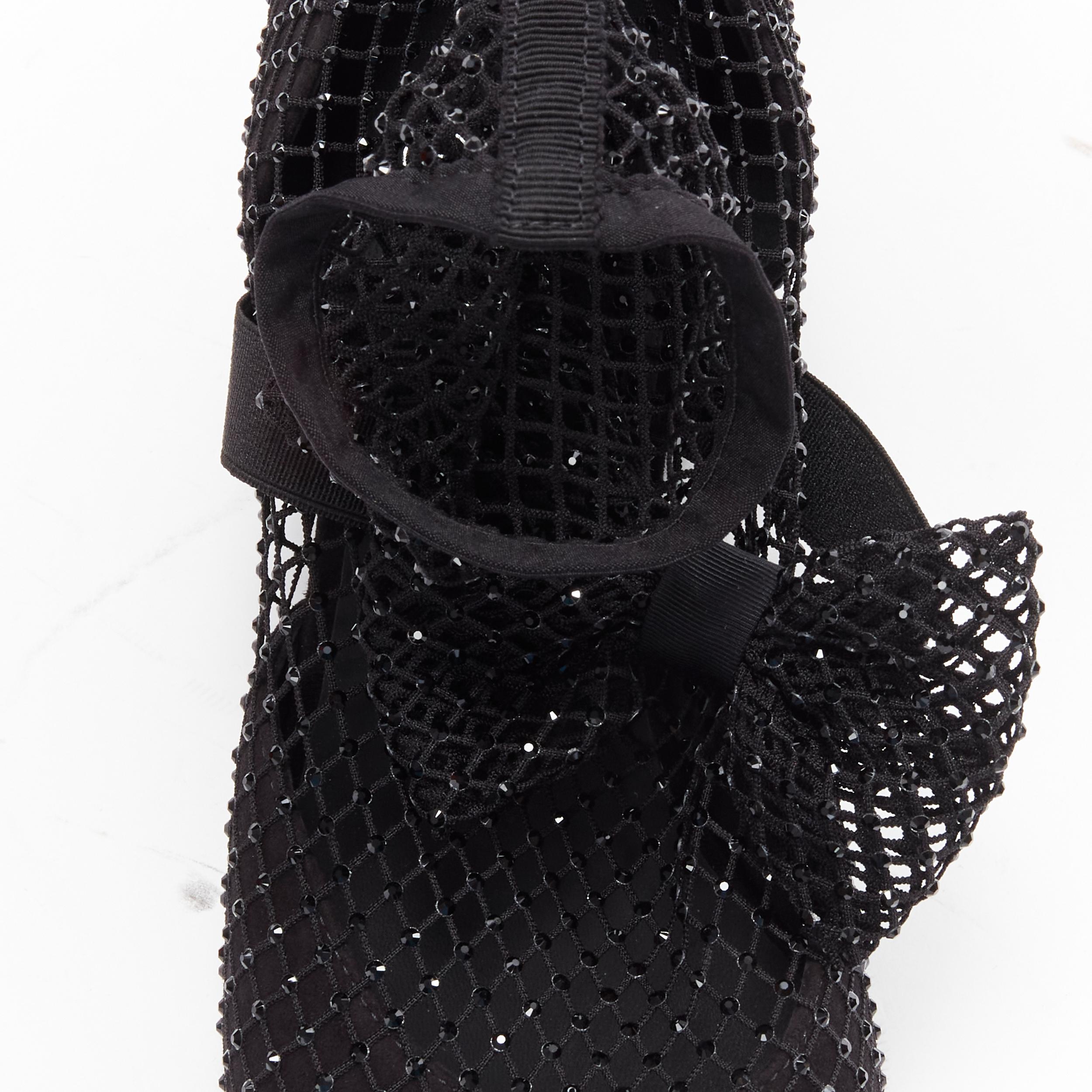 new CHANEL Runway  crystal embellished bow CC pearl fishnet chunky heels EU39 5