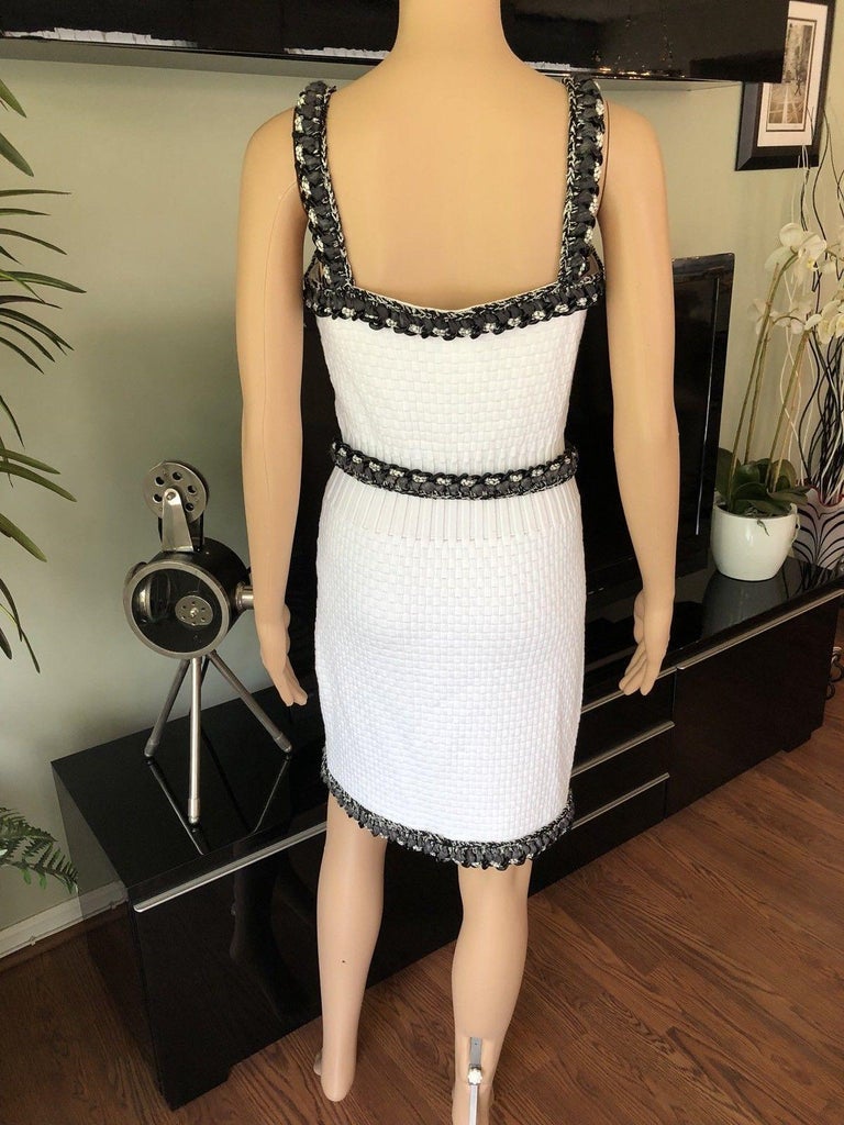 New Chanel S/S 2014 Runway Knit Chain Embellished Trim White Mini Dress For  Sale at 1stDibs
