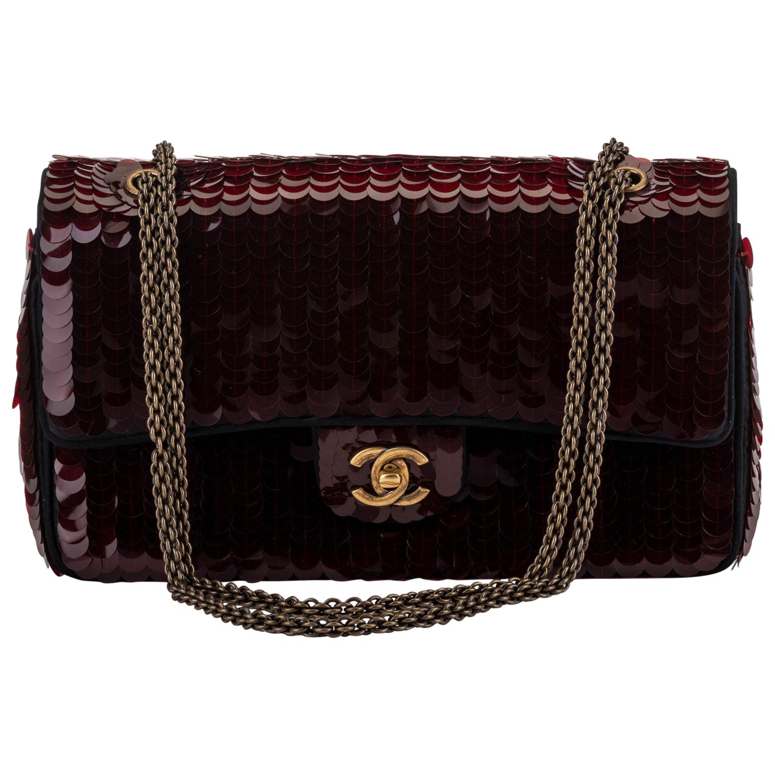 New Chanel Shanghai Burgundy Sequin Flap Bag