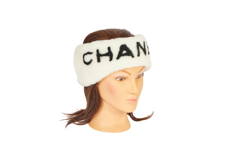 New Chanel Shearling Headband White with Box