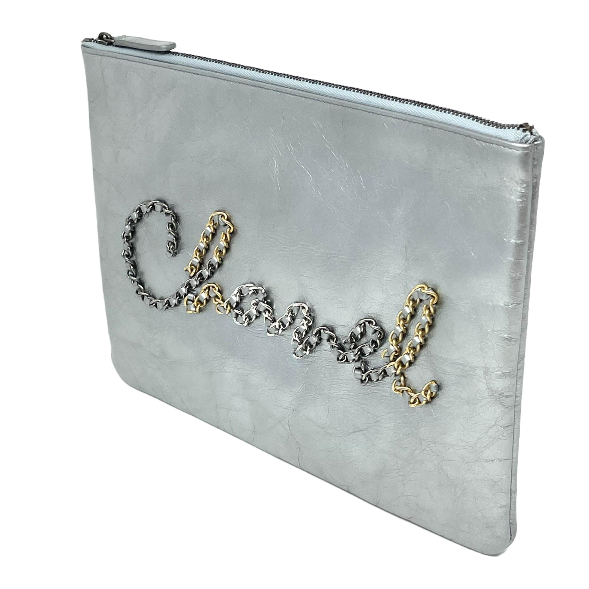 chanel silver clutch