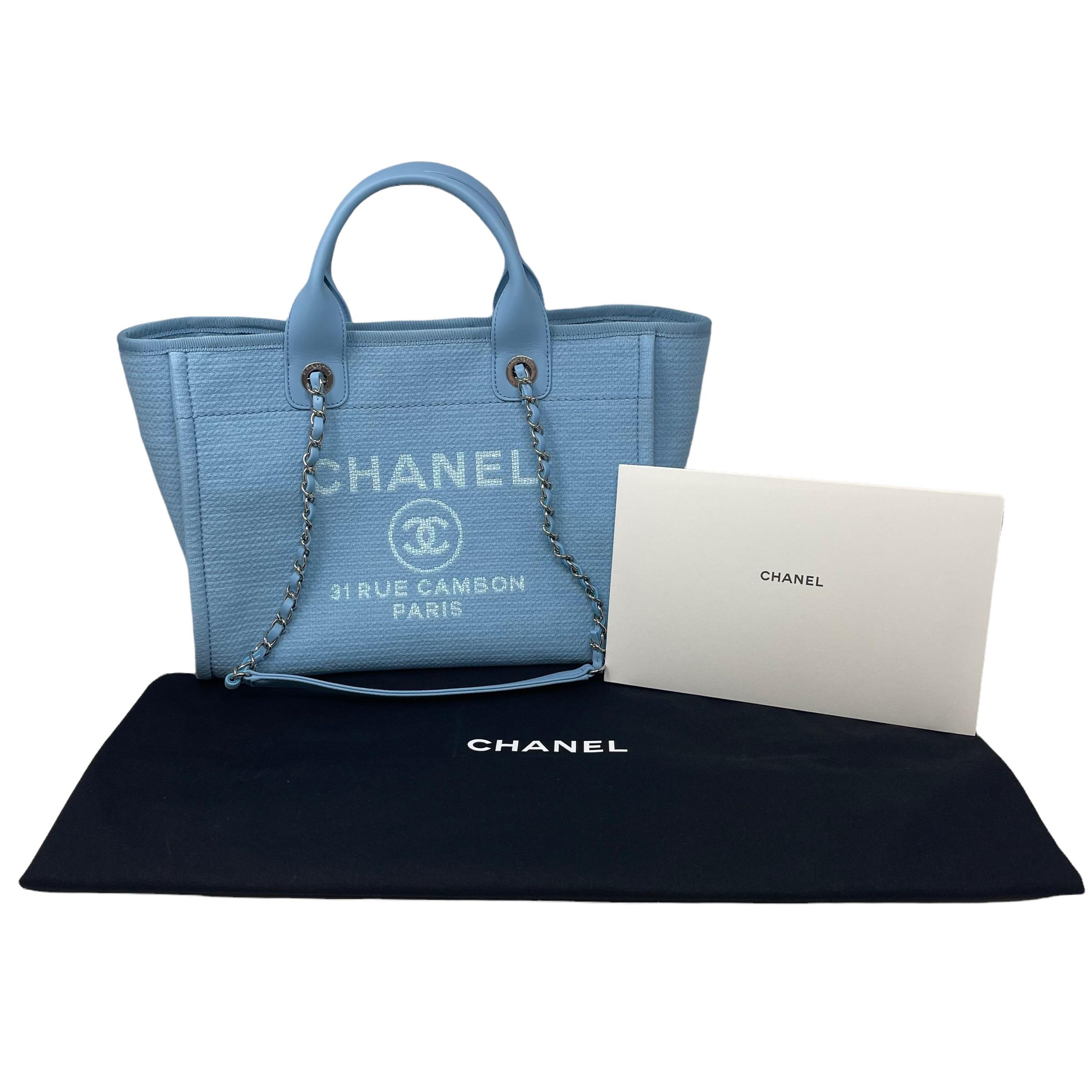 NEU Chanel Kleine Deauville Einkaufstasche Blau Boucle Silber Hardware Tote Bag im Angebot 9